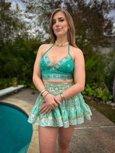 Turquoise Sparkles Halter Top SMALL CUPS  SIZE