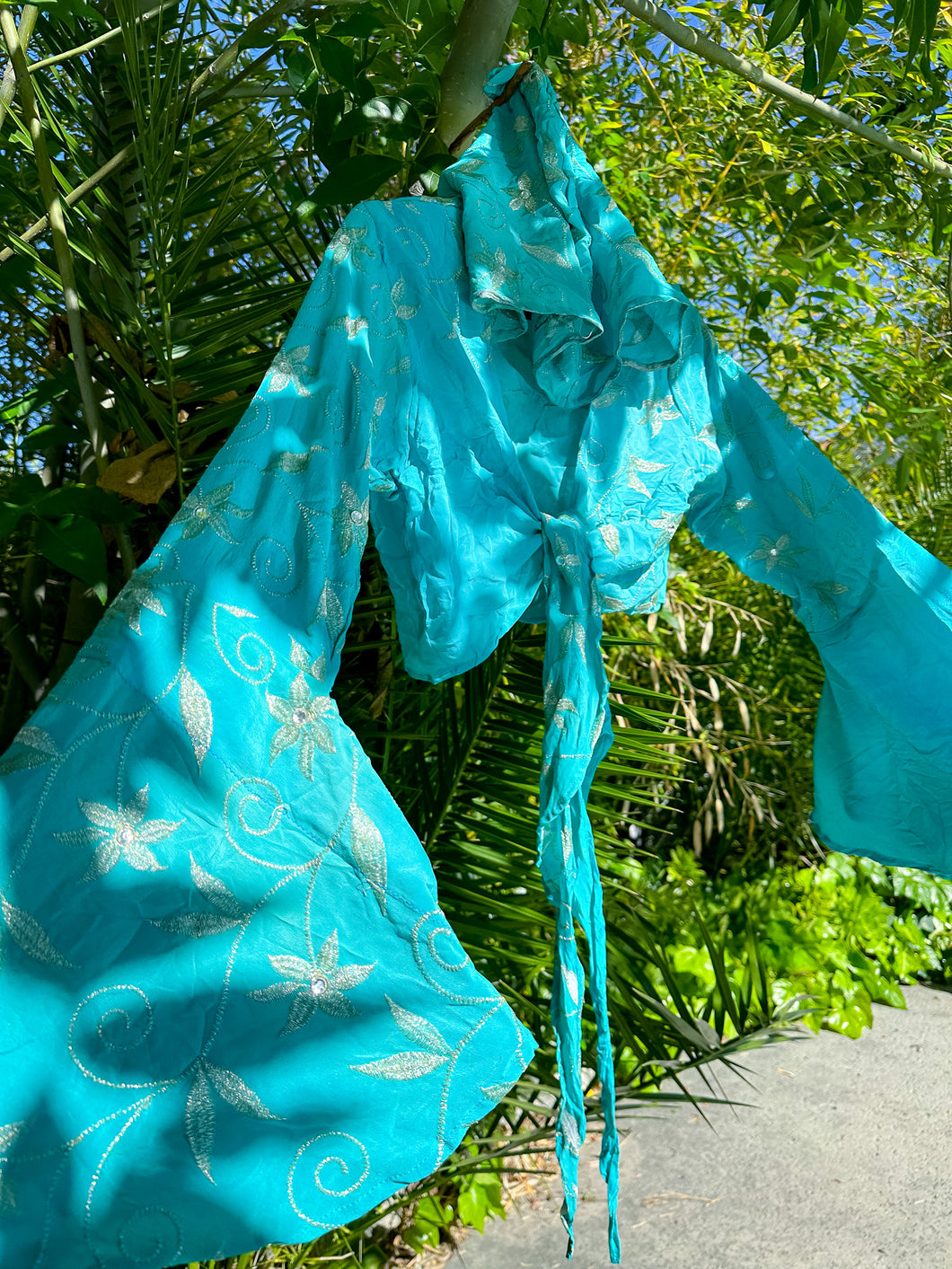 Turquoise Flowers Hoodie Wrap Top