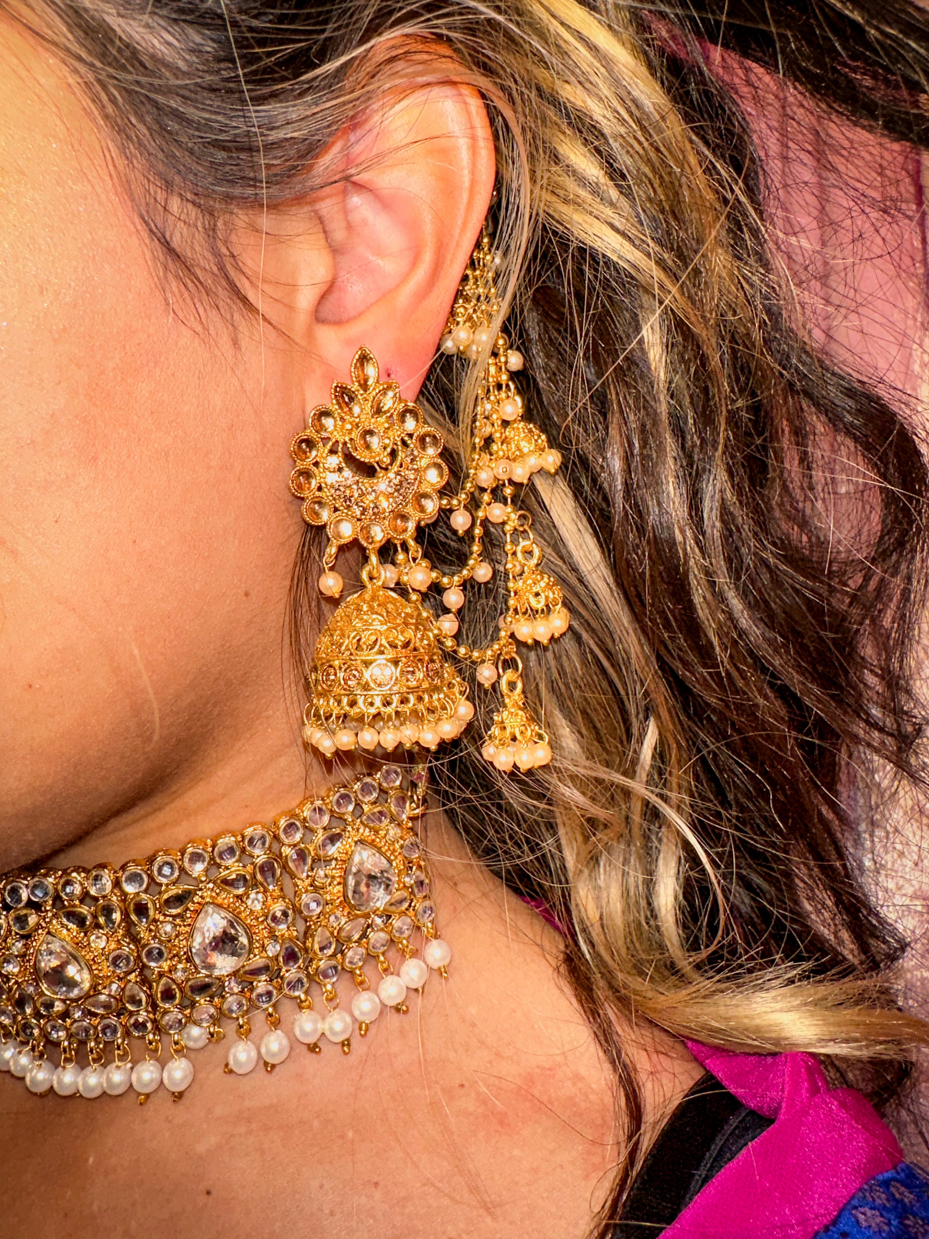 Hair Hanging Chain Jhumkas Earrings