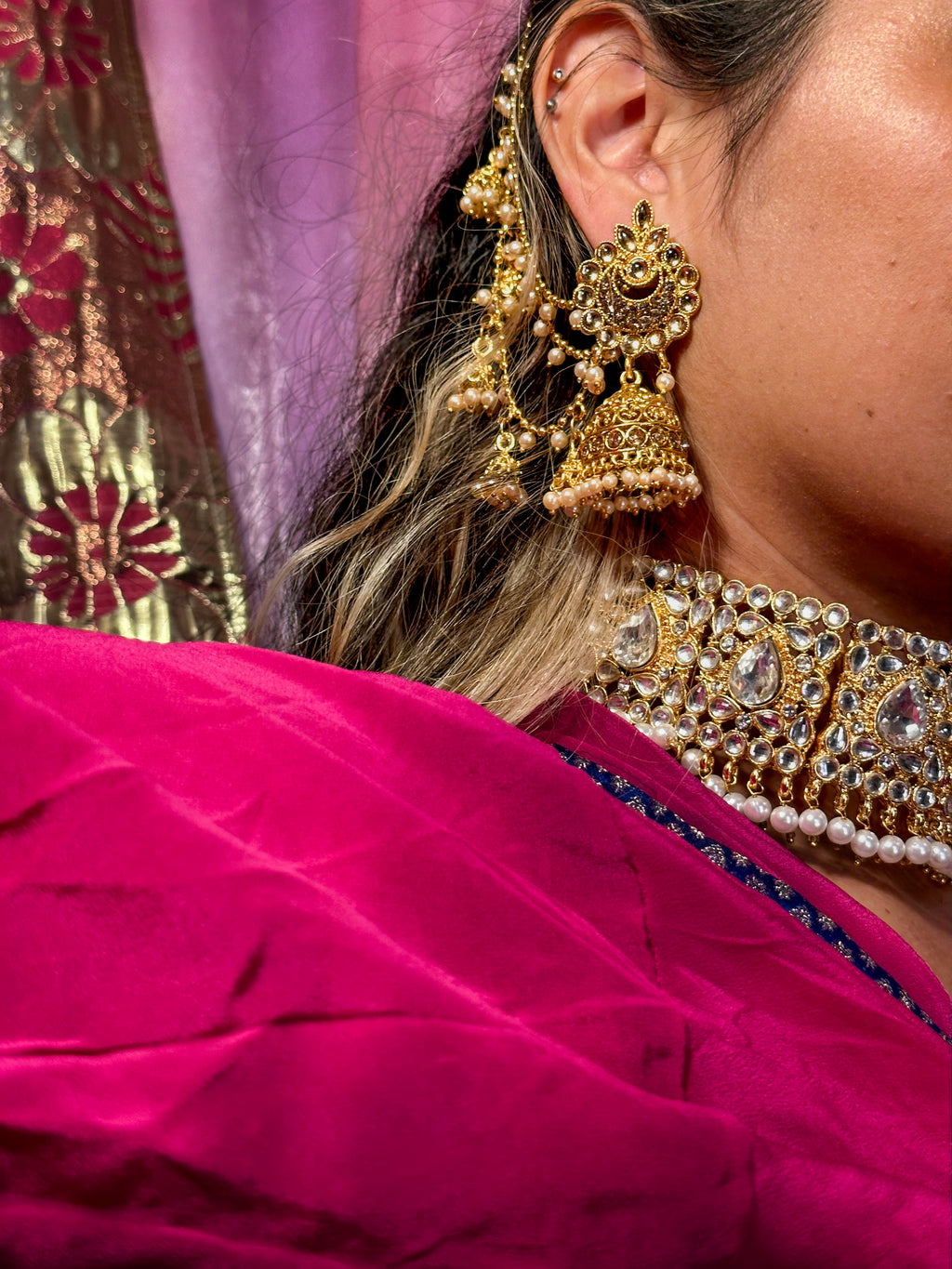 Hair Hanging Chain Jhumkas Earrings