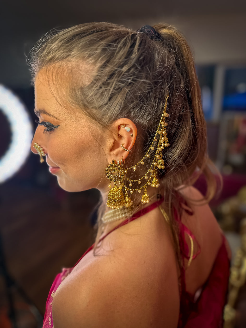 Hair Hanging Chain Jhumkas Earrings