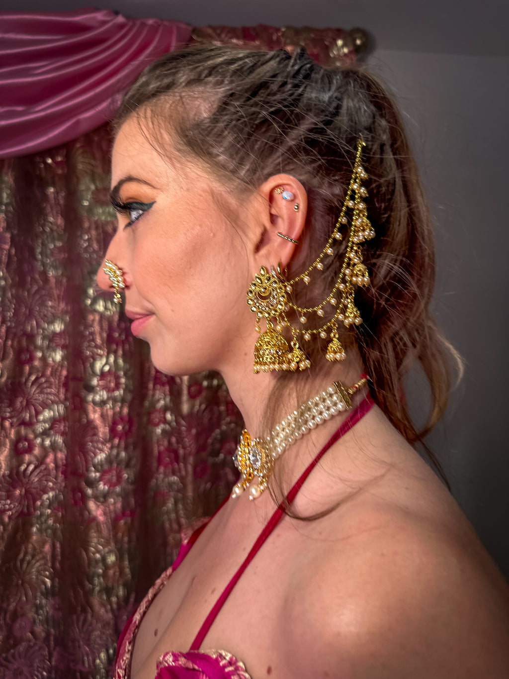 Hair Hanging Chain Jhumkas Earrings