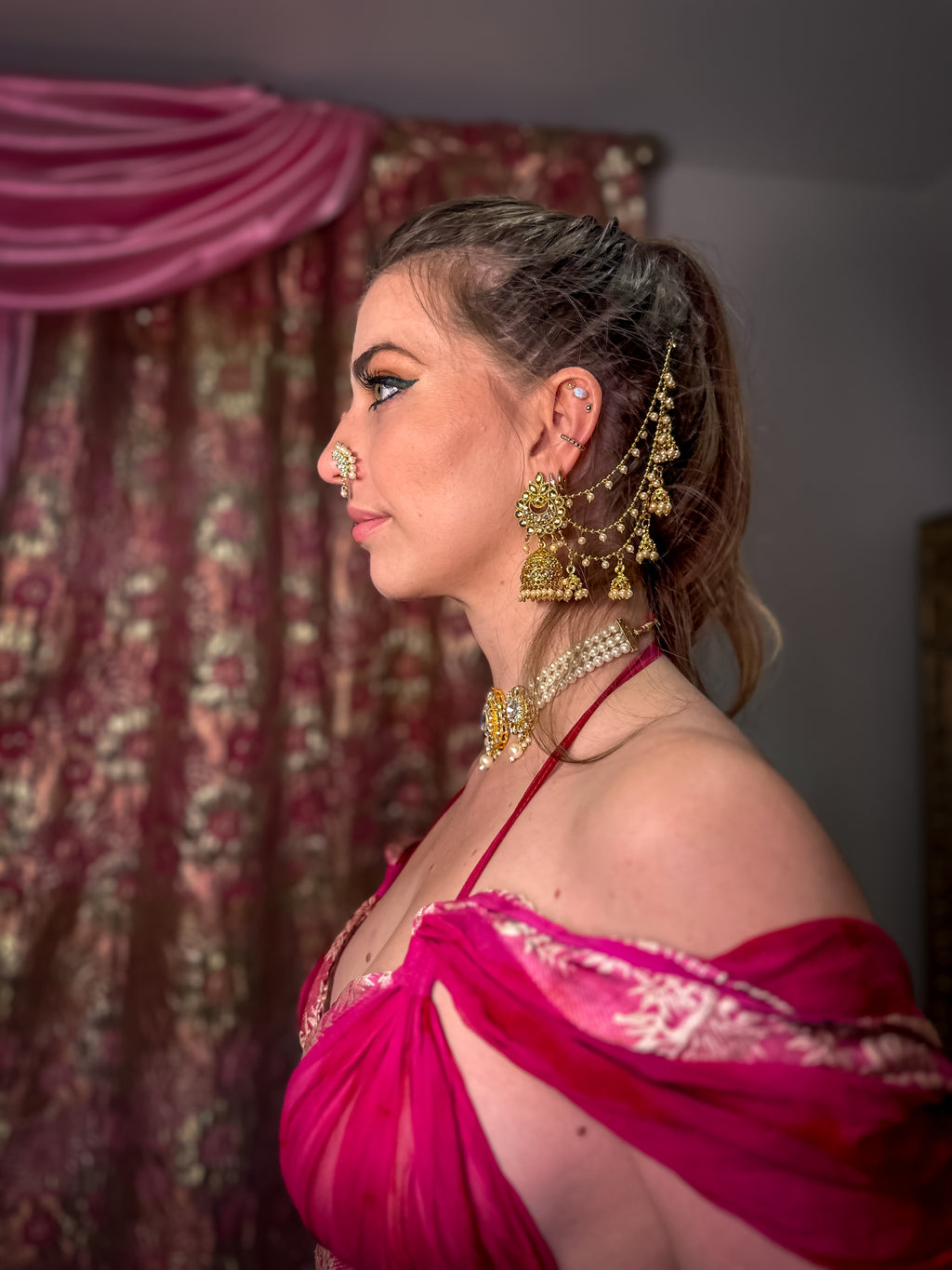 Hair Hanging Chain Jhumkas Earrings