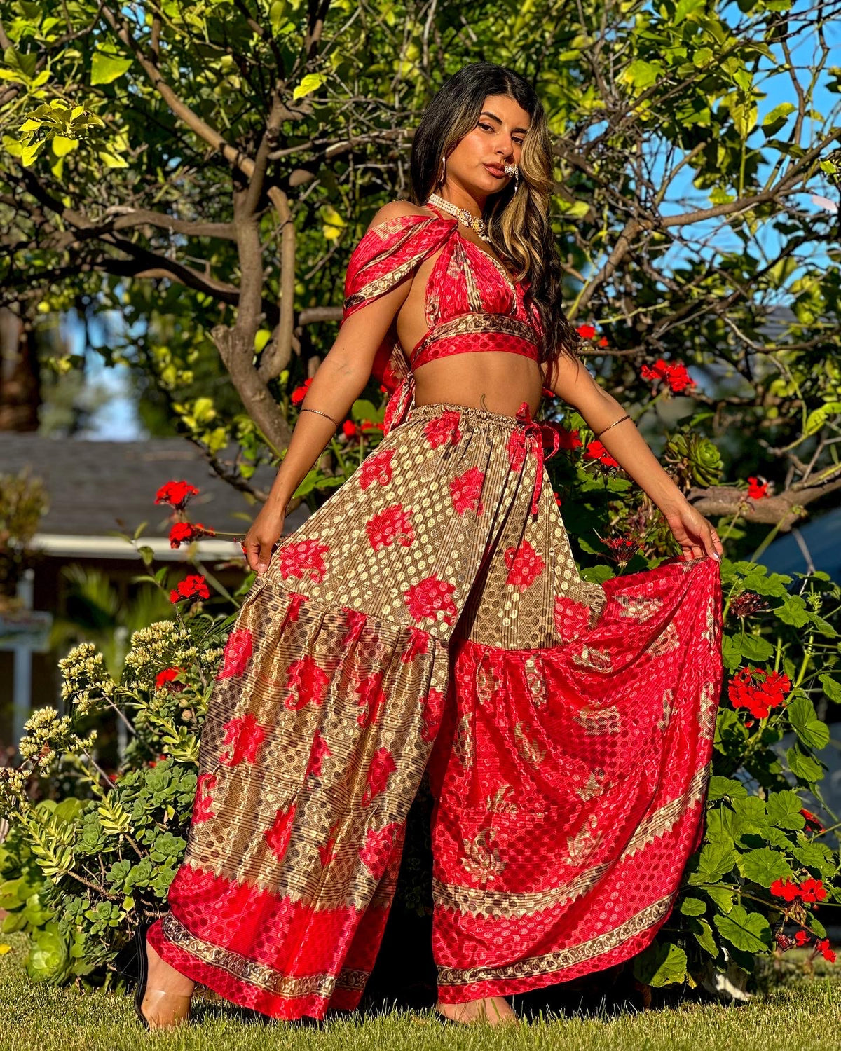 Shimmer Roses Sharara Pants Set