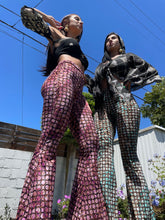 Load image into Gallery viewer, Cosmic Yoni Velvet Burnout Flare Pants
