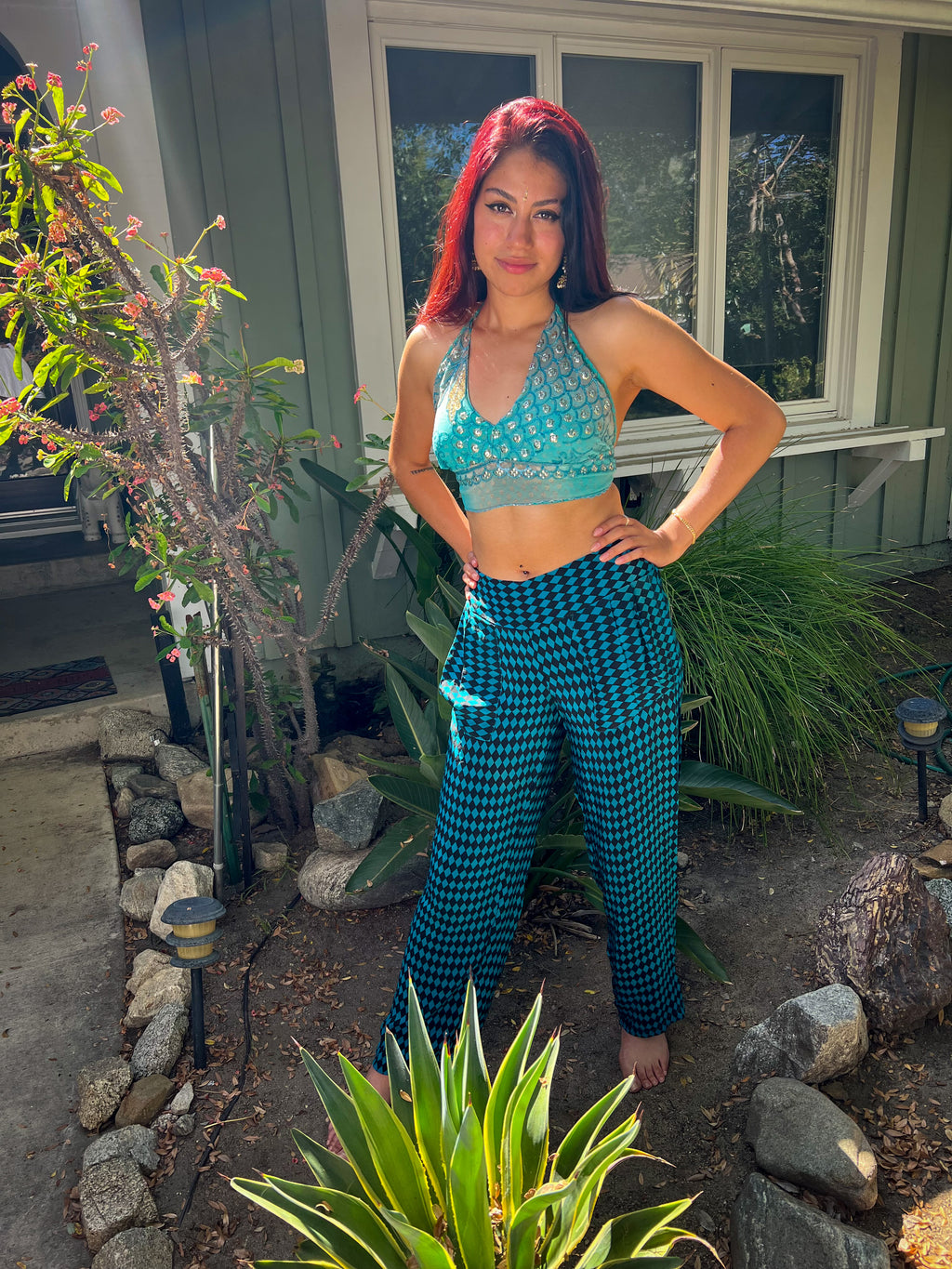 Blue Checkers Silk Pants