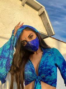 Blue Satin Brocade ninja Mask