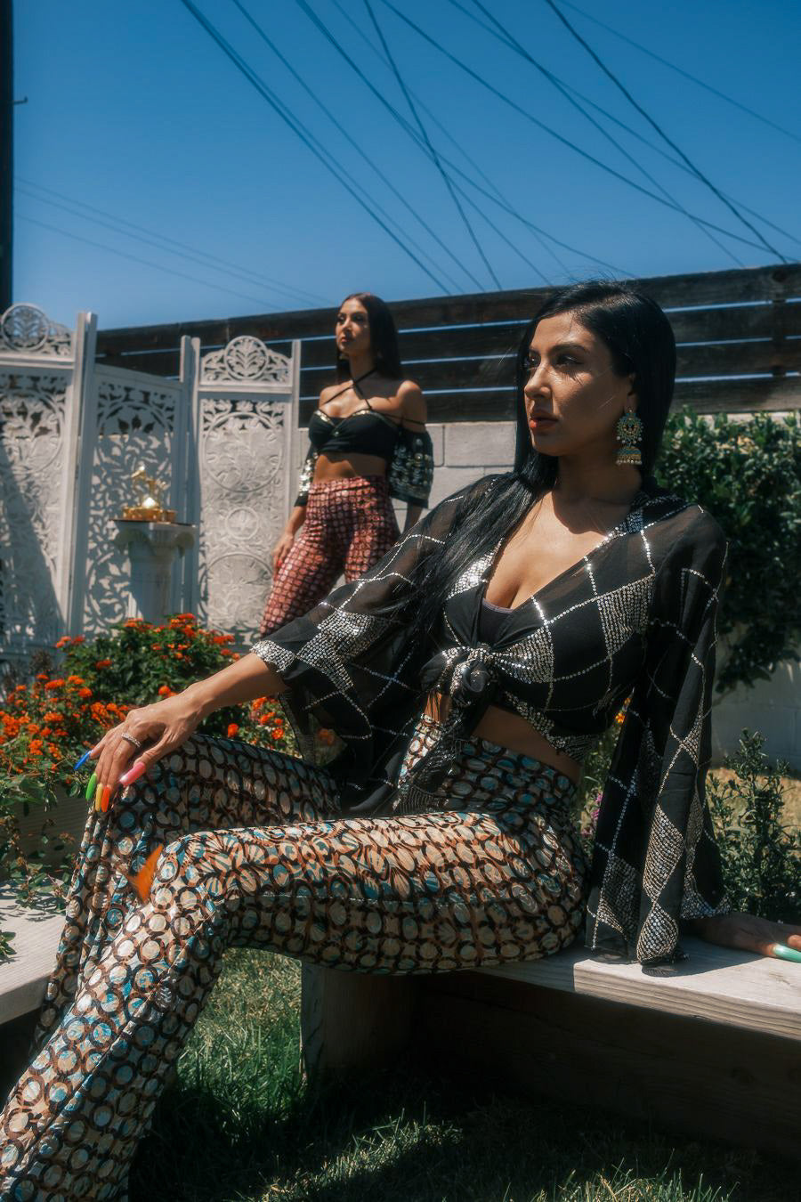 Cosmic Sky Velvet Burnout Flare Pants