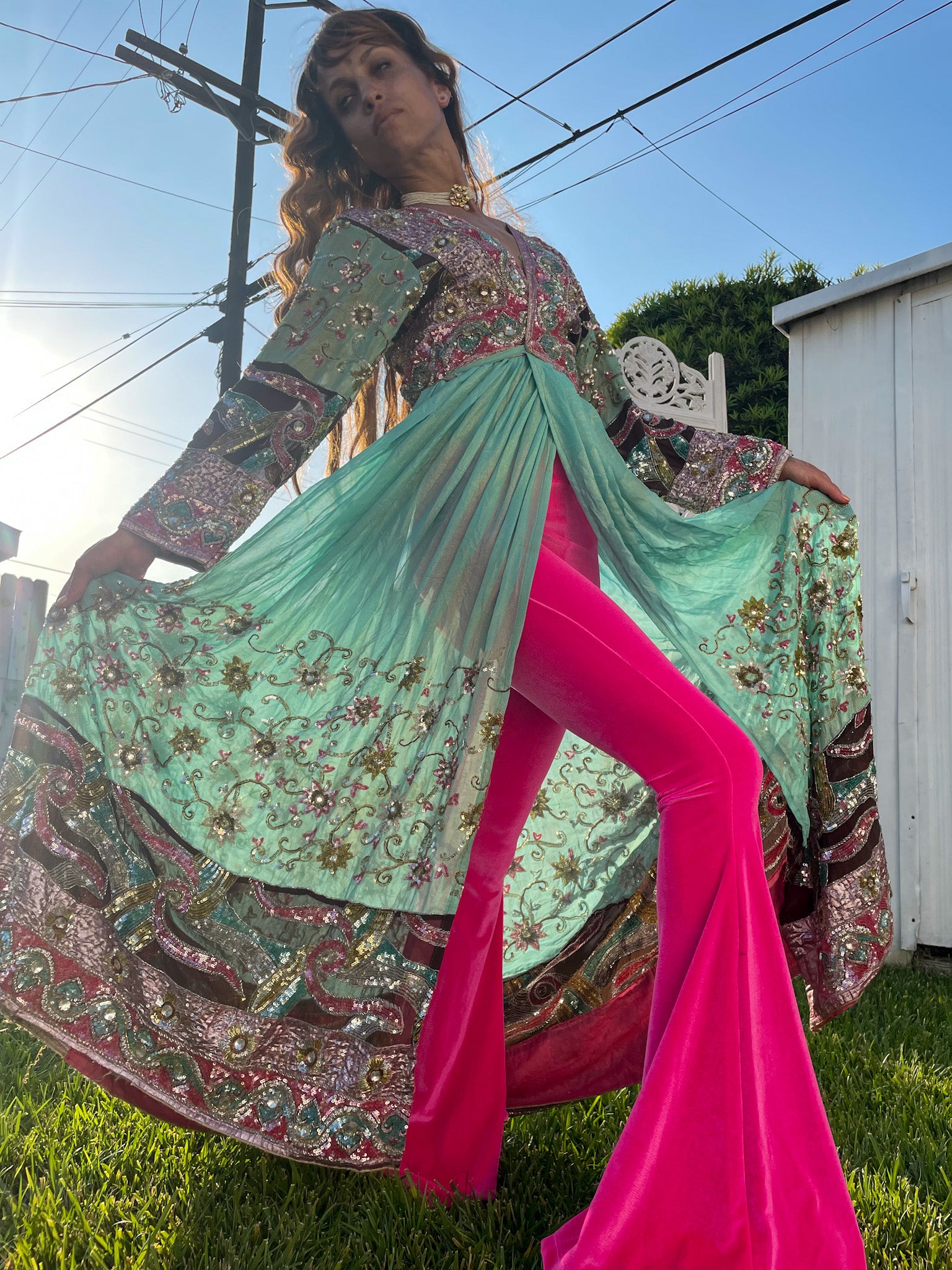 Hot Girl Pink Velvet Flare Pants