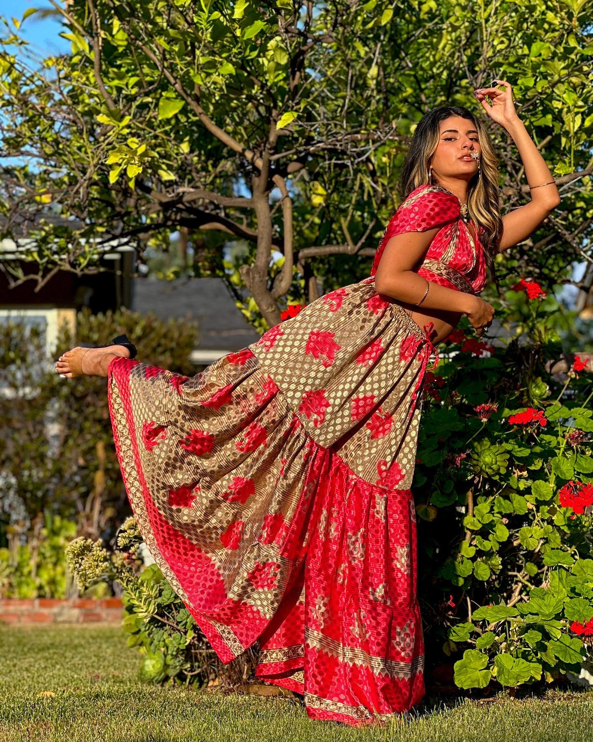 Shimmer Roses Sharara Pants Set