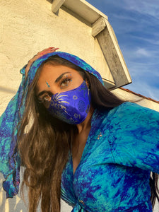 Blue Satin Brocade ninja Mask