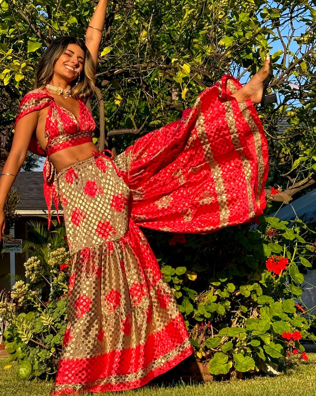 Shimmer Roses Sharara Pants Set