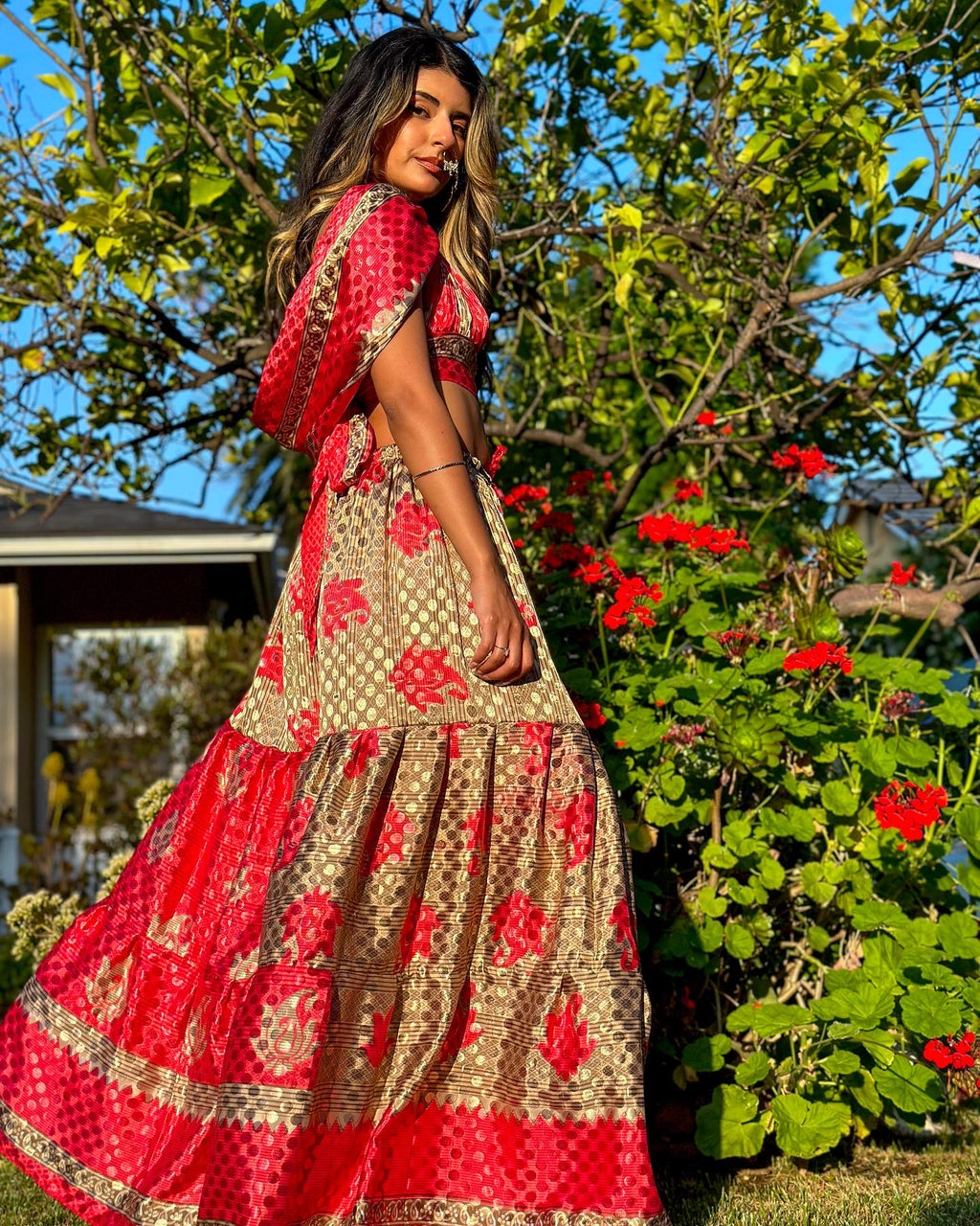 Shimmer Roses Sharara Pants Set