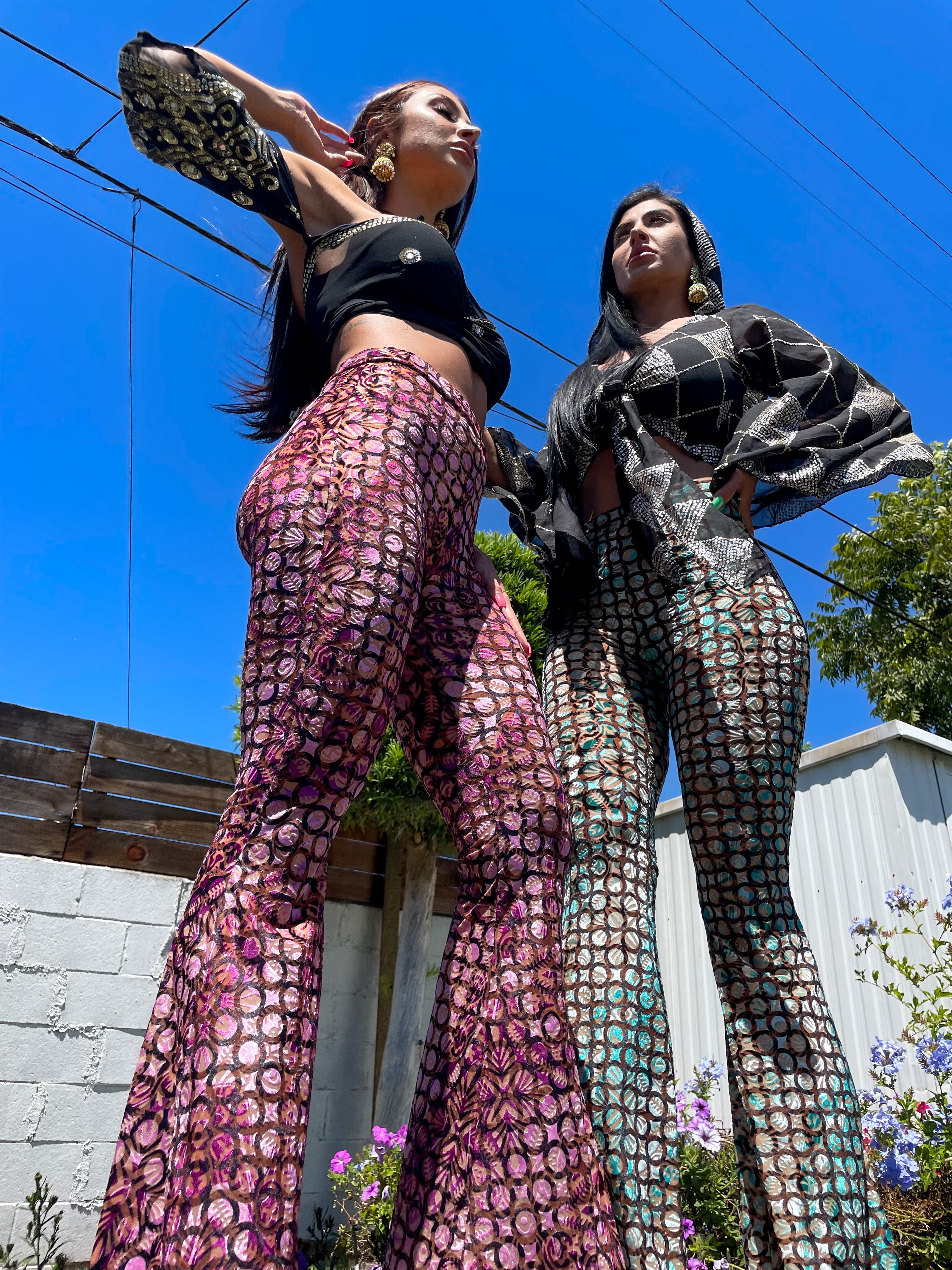 Cosmic Sky Velvet Burnout Flare Pants