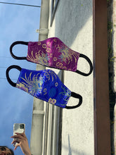 Load image into Gallery viewer, Blue Satin Brocade ninja Mask
