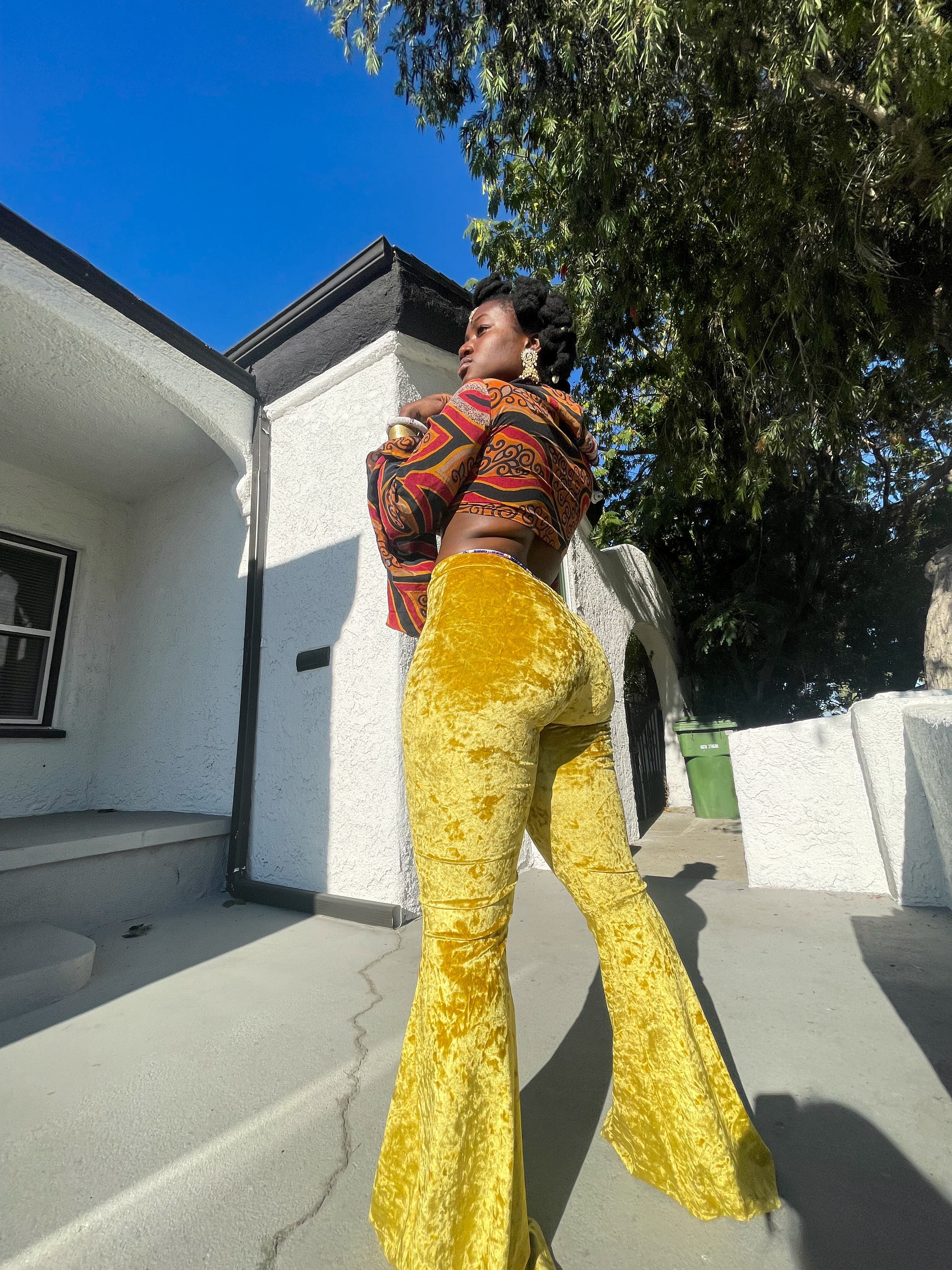 Gold Amulet Velvet Flare Pants