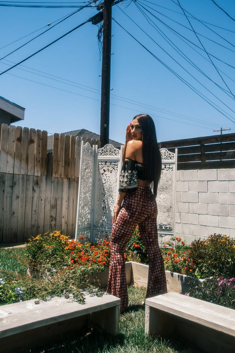 Cosmic Yoni Velvet Burnout Flare Pants