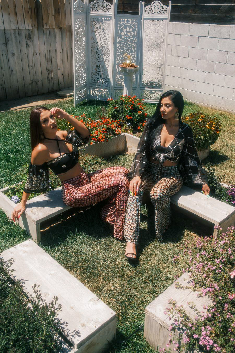 Cosmic Sky Velvet Burnout Flare Pants