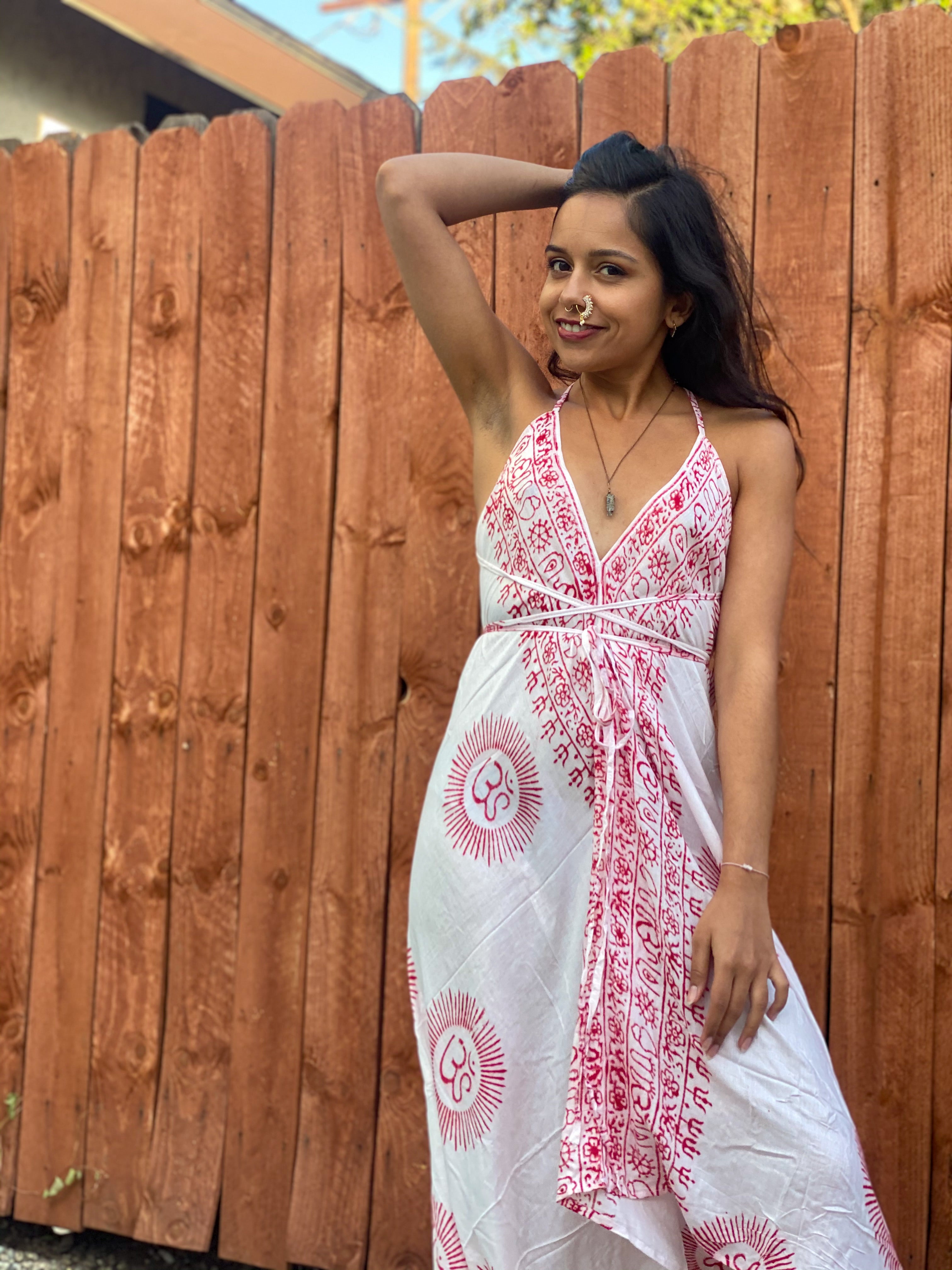 White Sanskrit Dress (with red writing)