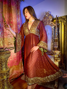Gold Mocha Anarkali Jacket Dress