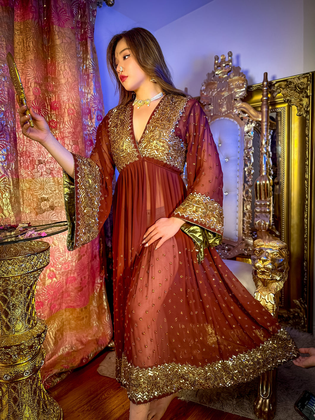 Gold Mocha Anarkali Jacket Dress