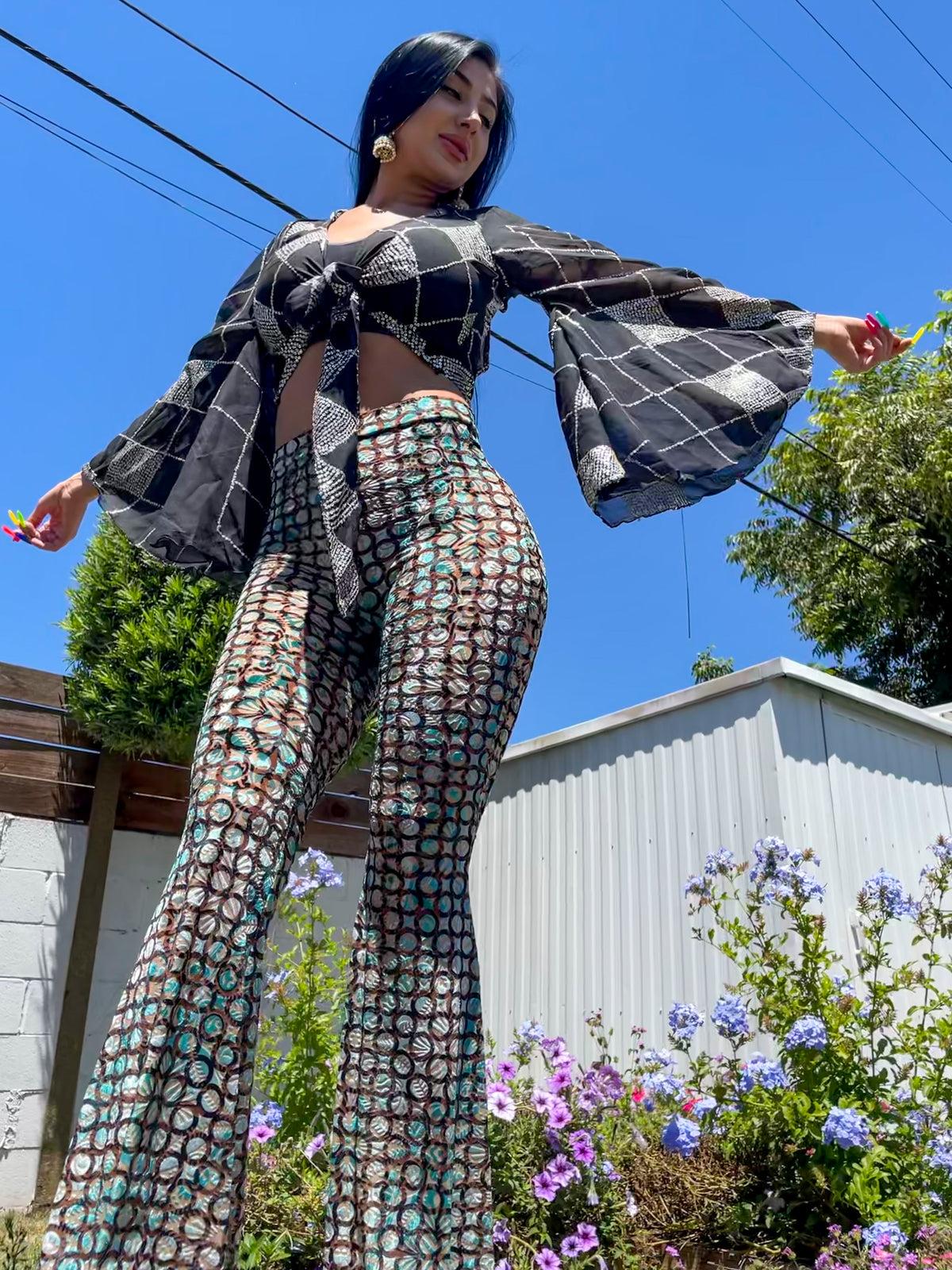 Cosmic Sky Velvet Burnout Flare Pants