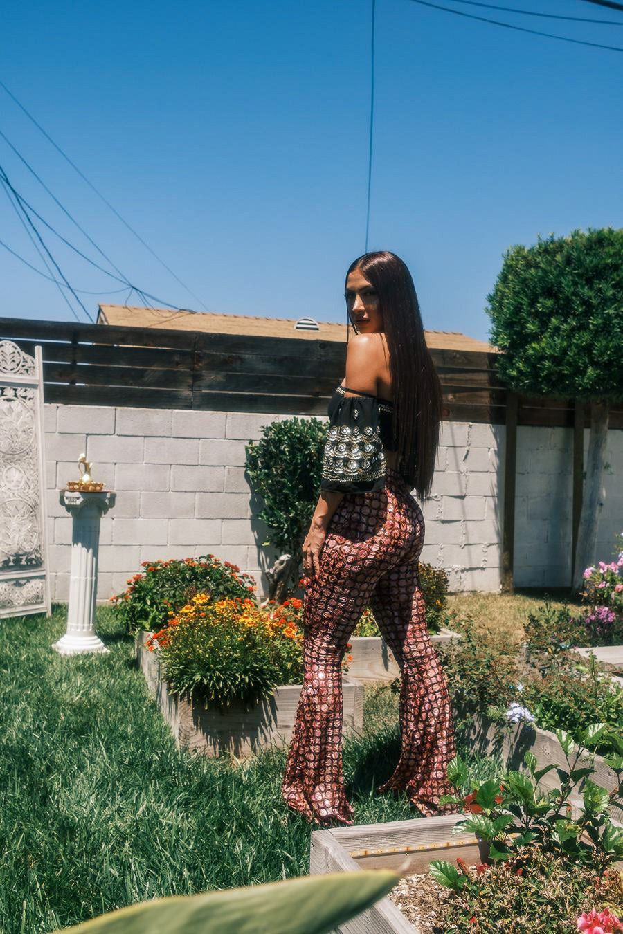 Cosmic Yoni Velvet Burnout Flare Pants