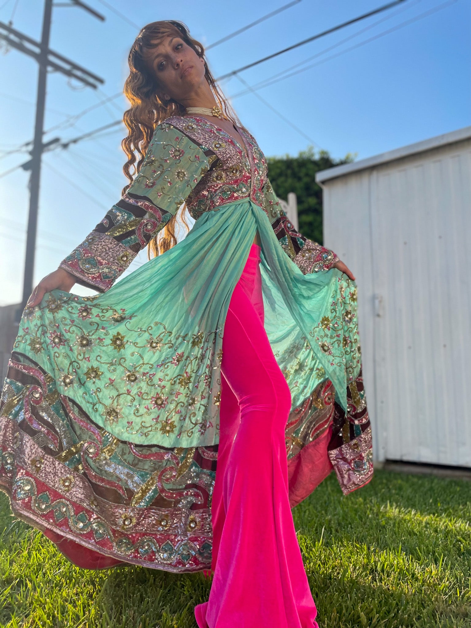 Hot Girl Pink Velvet Flare Pants