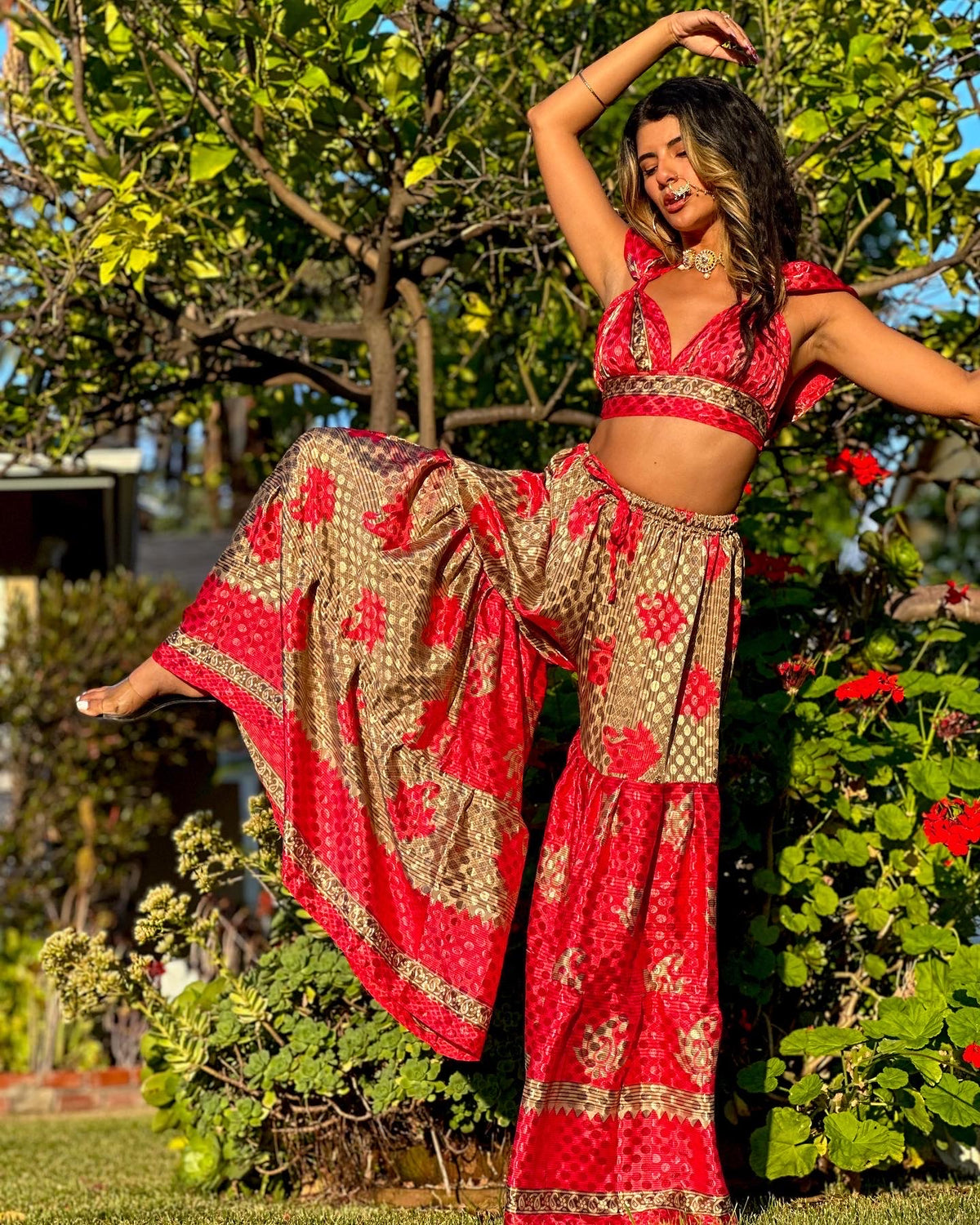 Shimmer Roses Sharara Pants Set