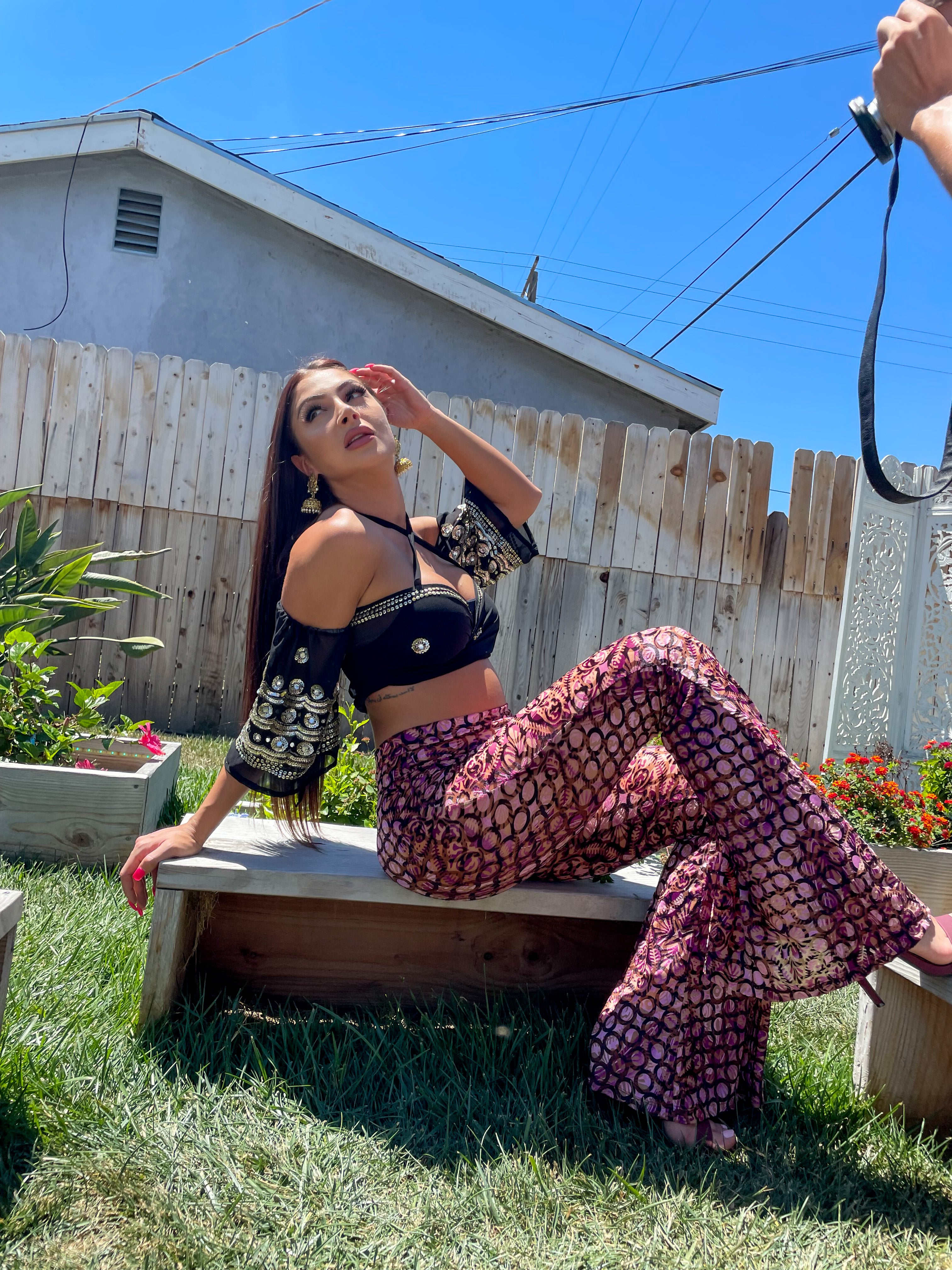 Cosmic Yoni Velvet Burnout Flare Pants