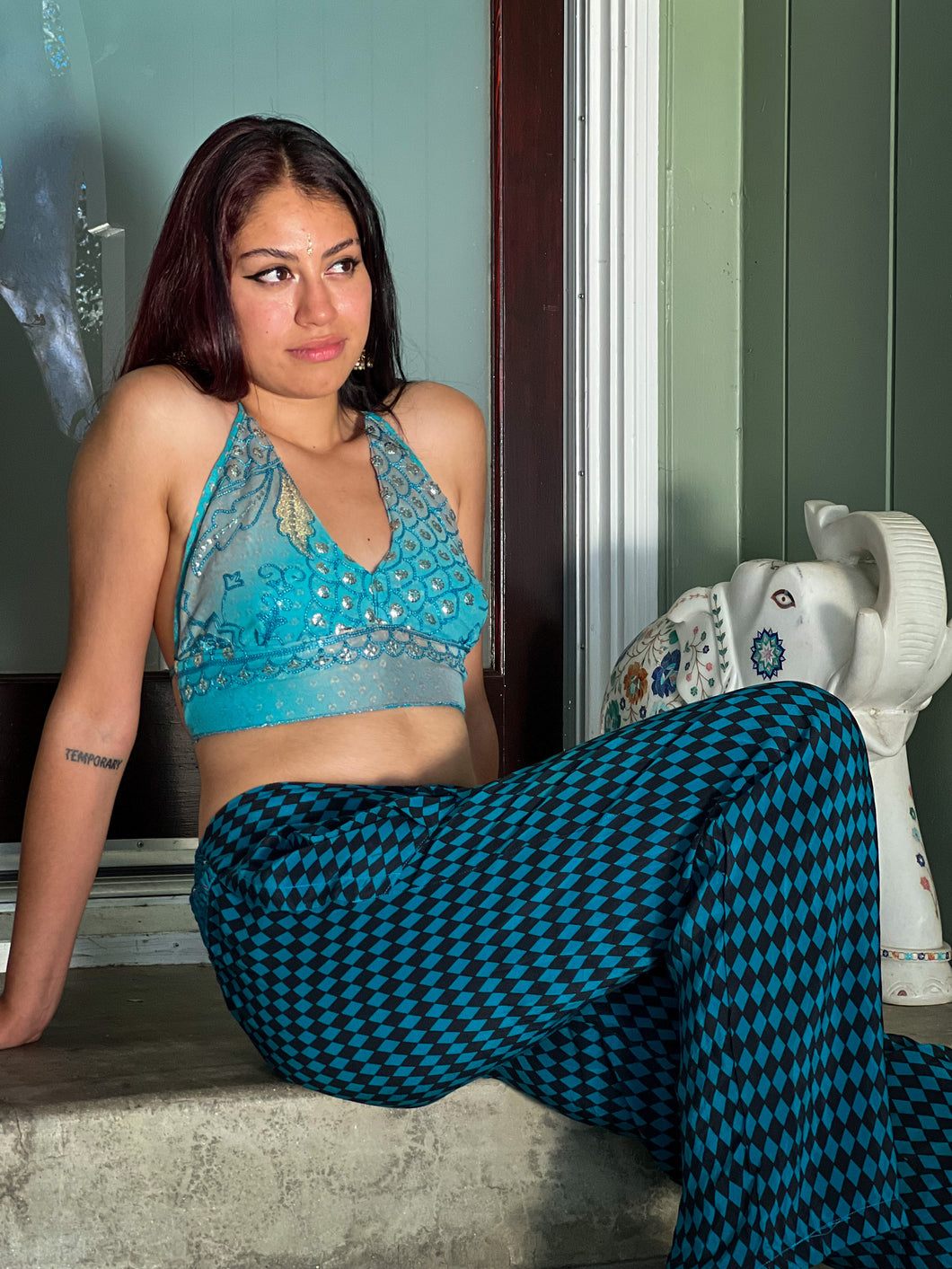Blue Checkers Silk Pants