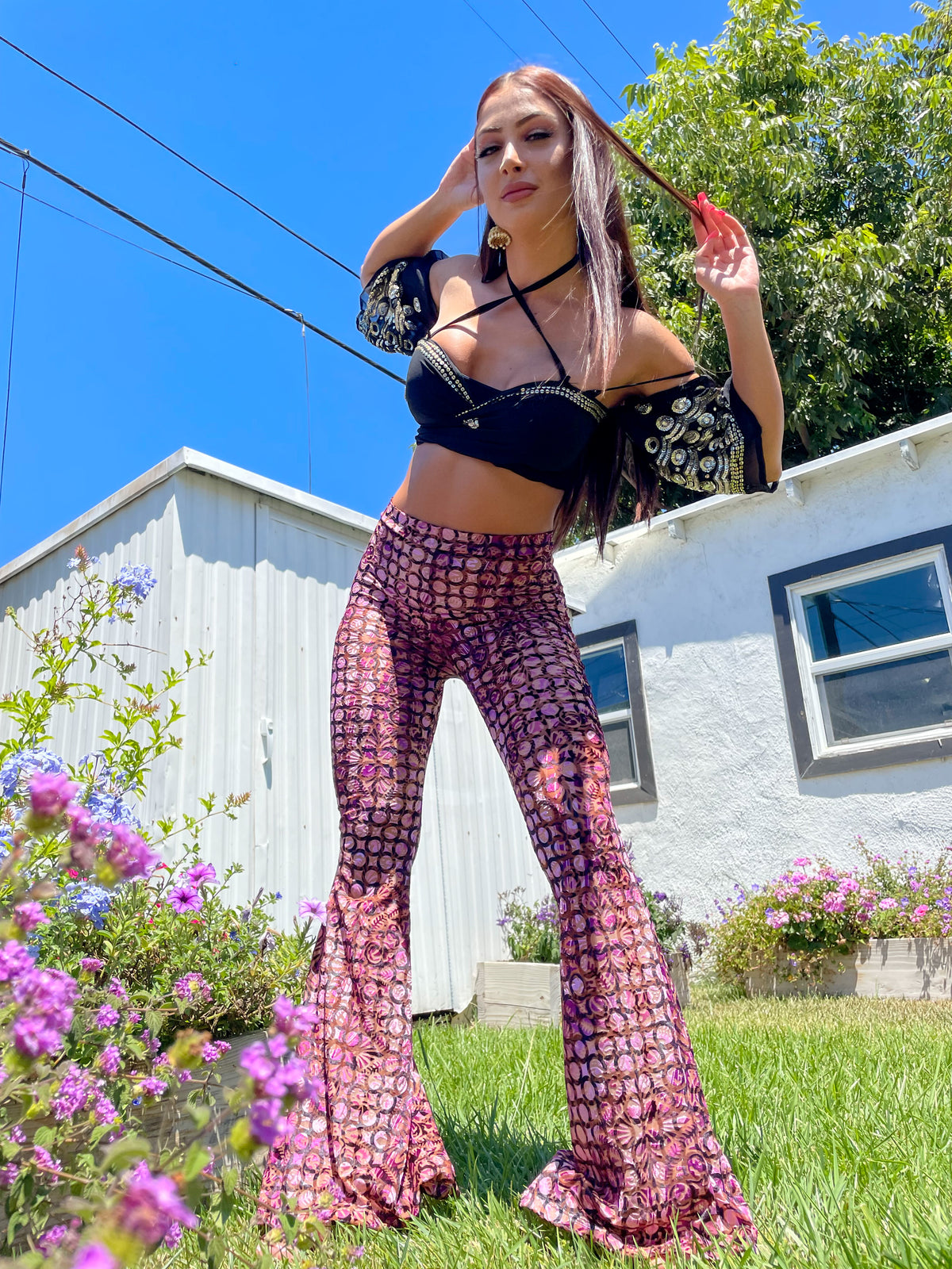 Cosmic Yoni Velvet Burnout Flare Pants