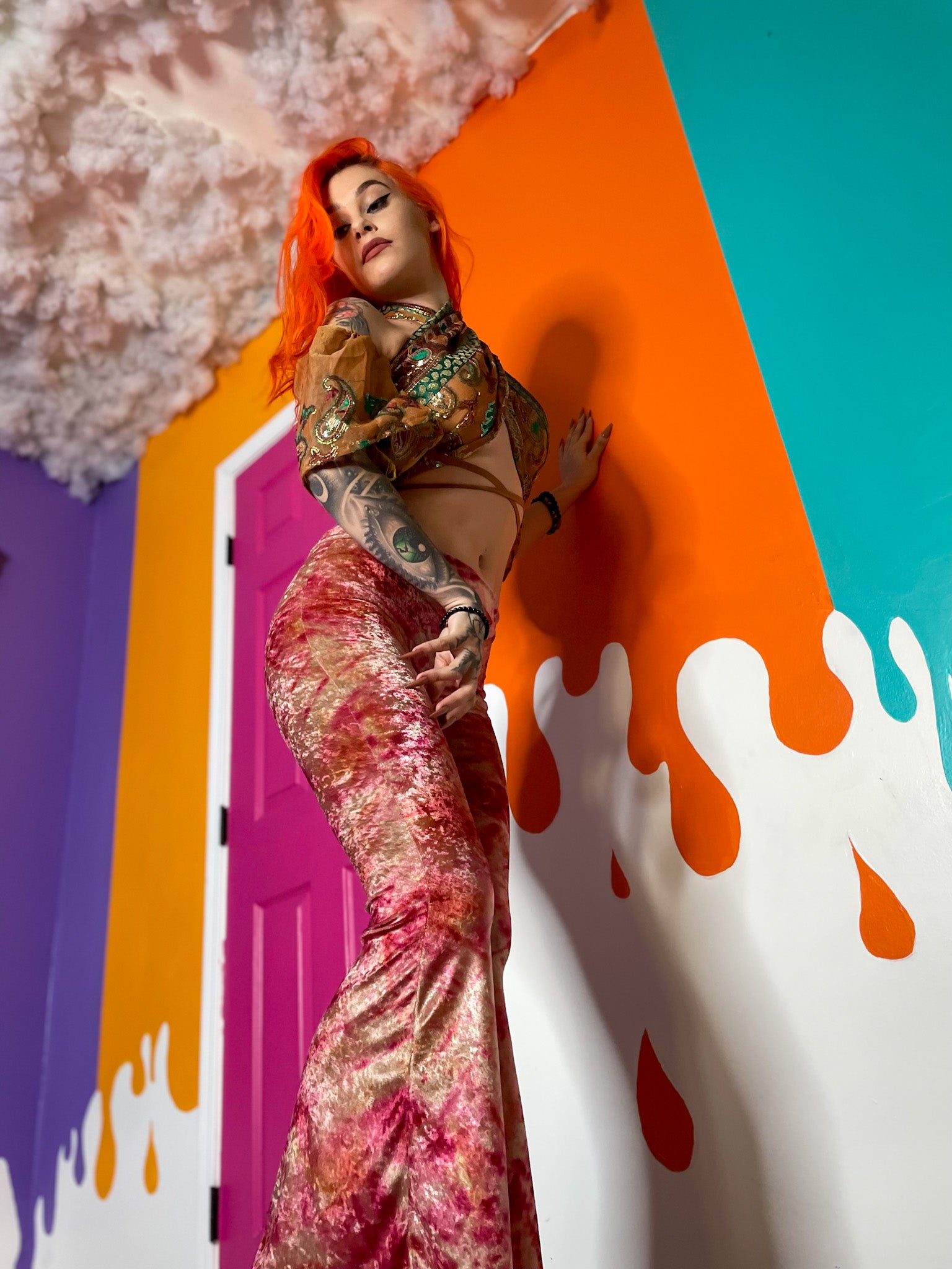 sunsets n roses velvet flare pants