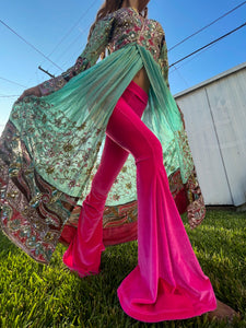 Hot Girl Pink Velvet Flare Pants