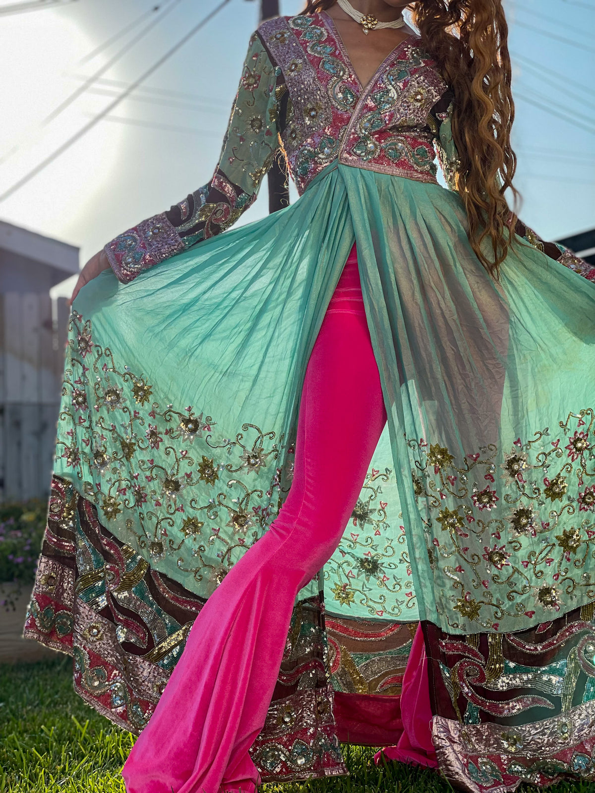 Hot Girl Pink Velvet Flare Pants
