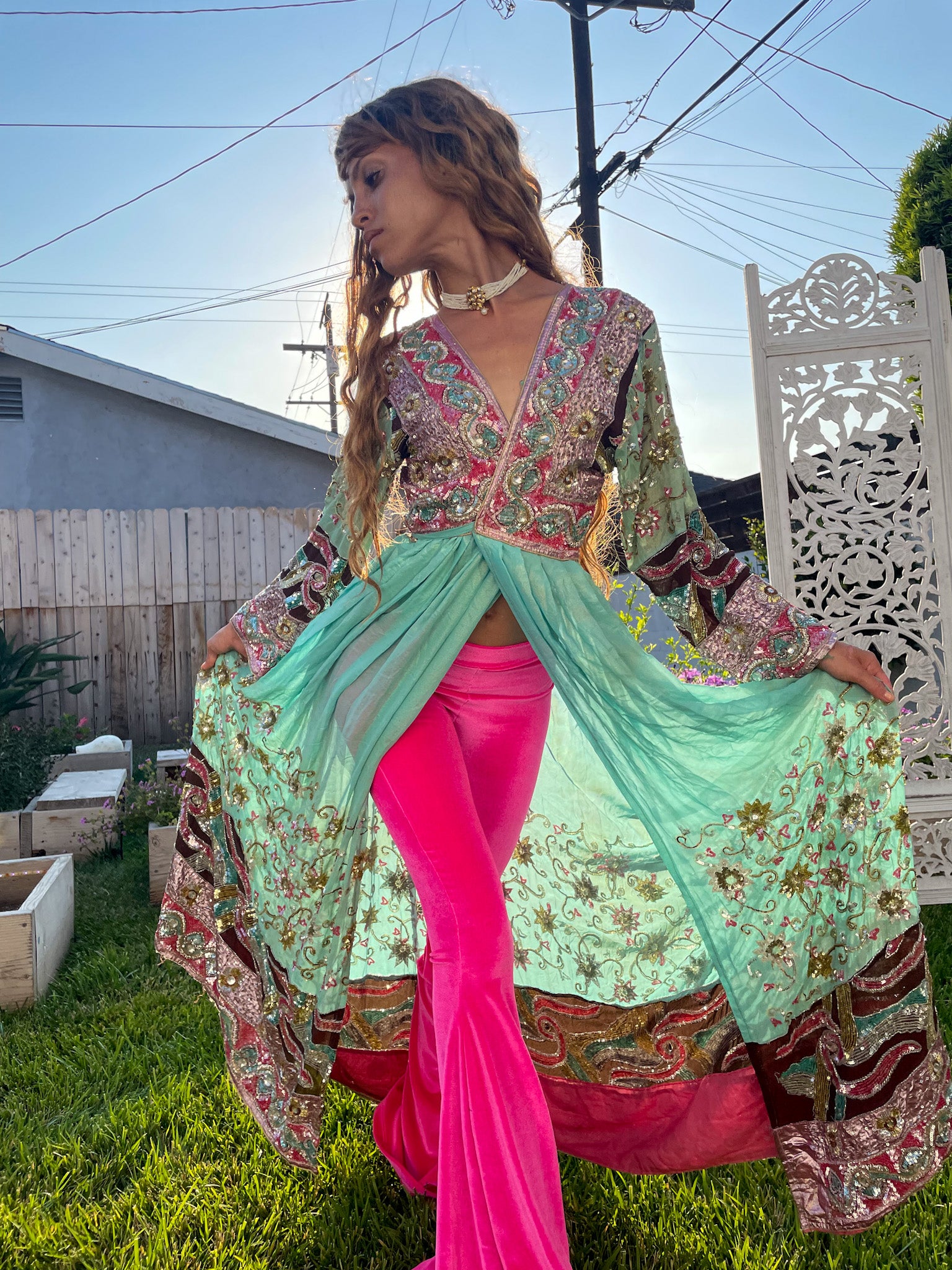 Hot Girl Pink Velvet Flare Pants