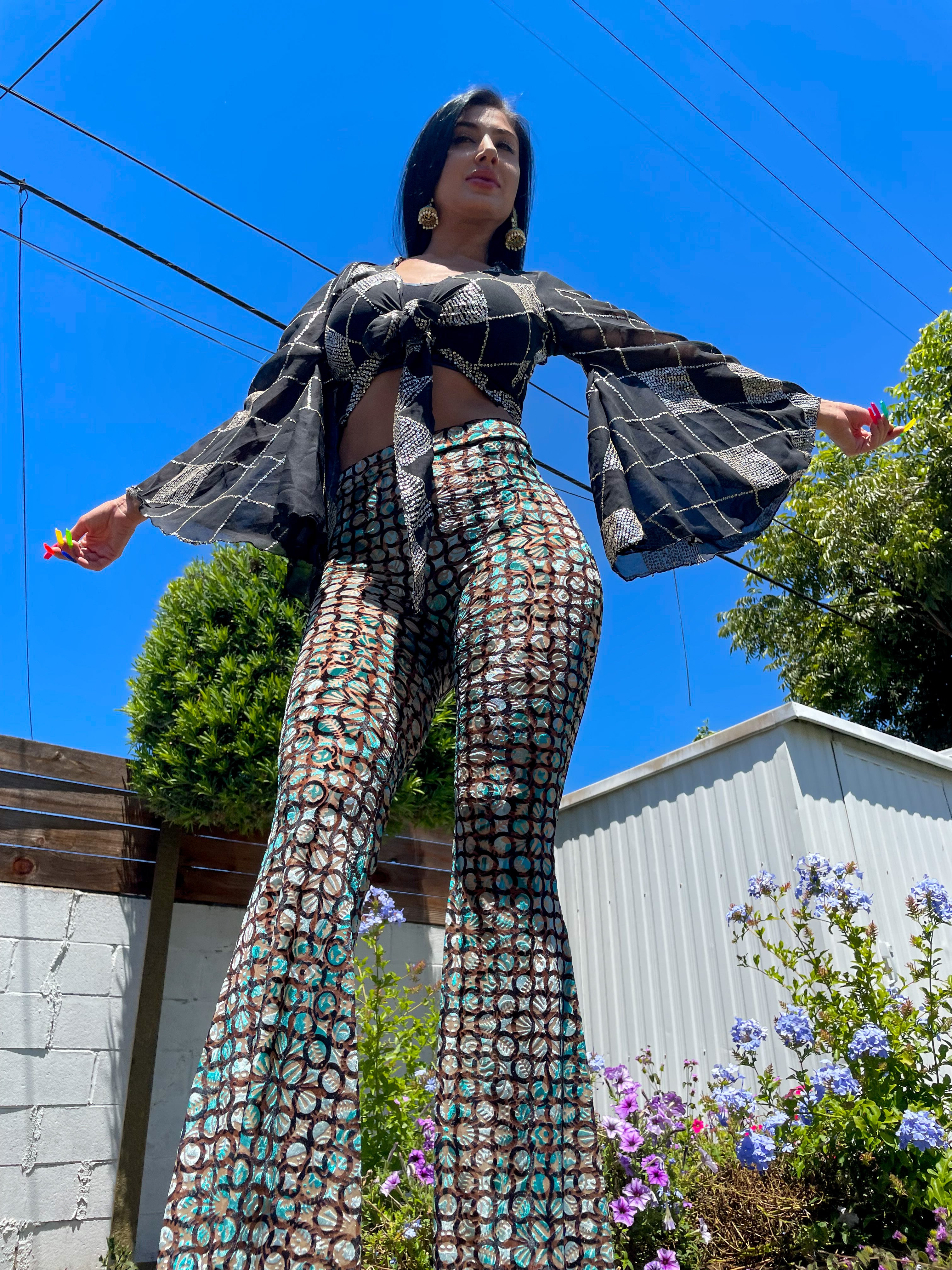 Cosmic Sky Velvet Burnout Flare Pants
