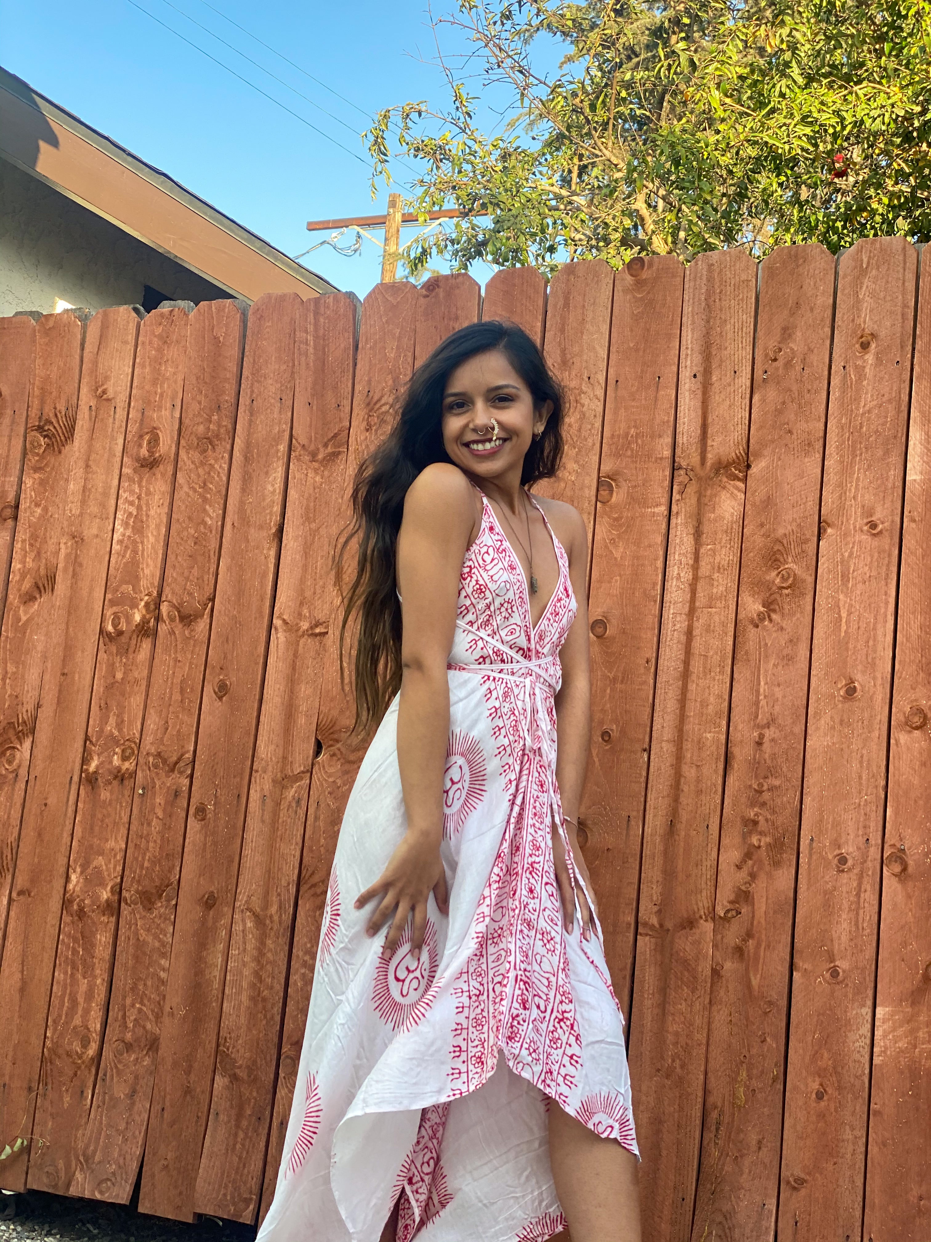 White Sanskrit Dress (with red writing)