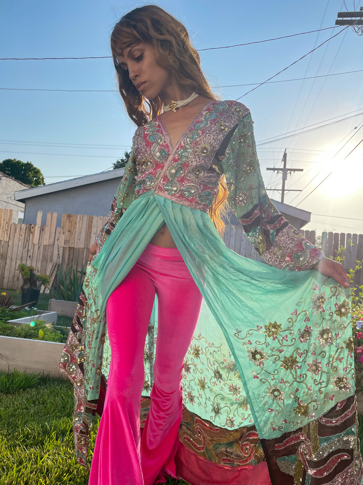 Hot Girl Pink Velvet Flare Pants