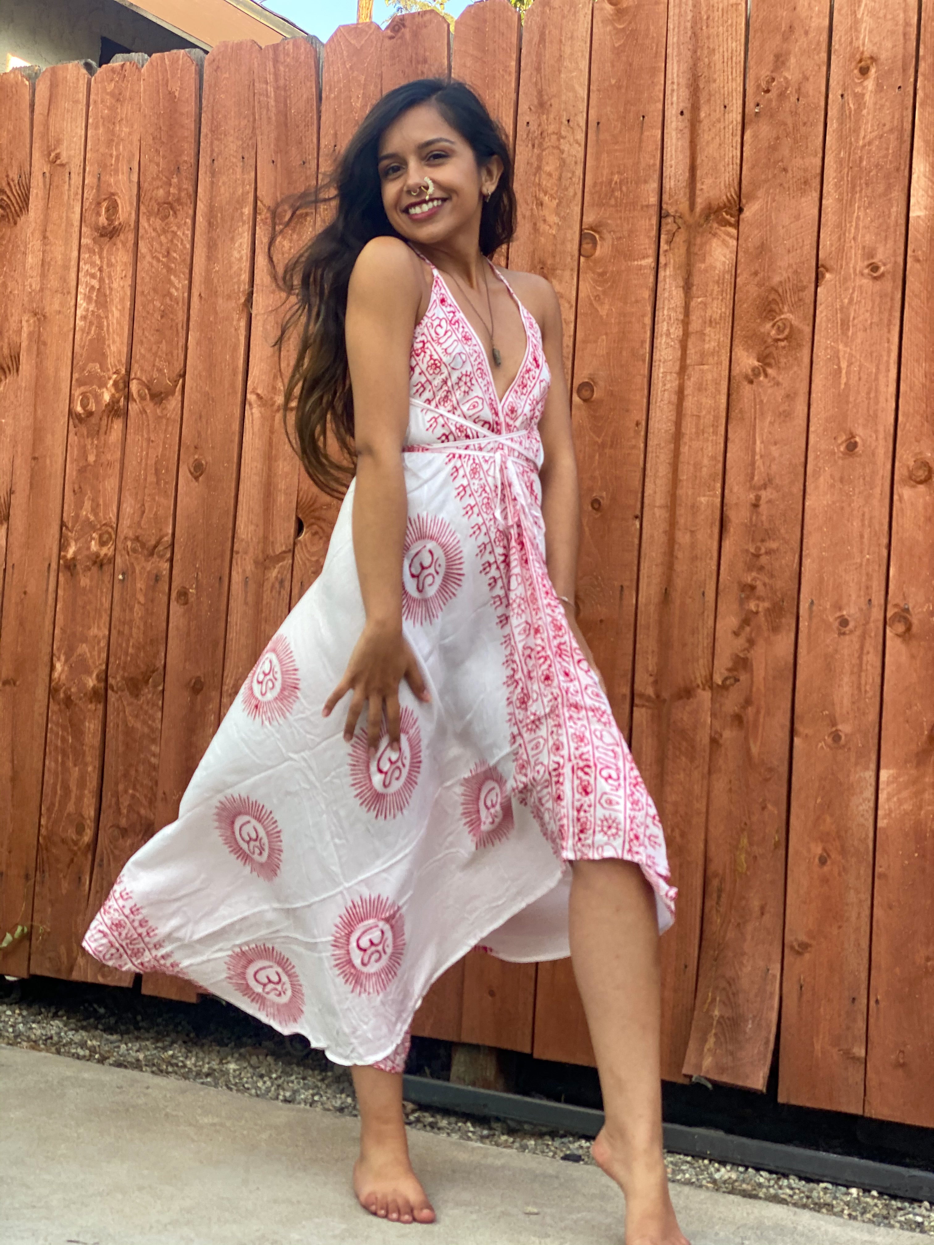 White Sanskrit Dress (with red writing)