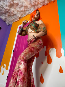 sunsets n roses velvet flare pants