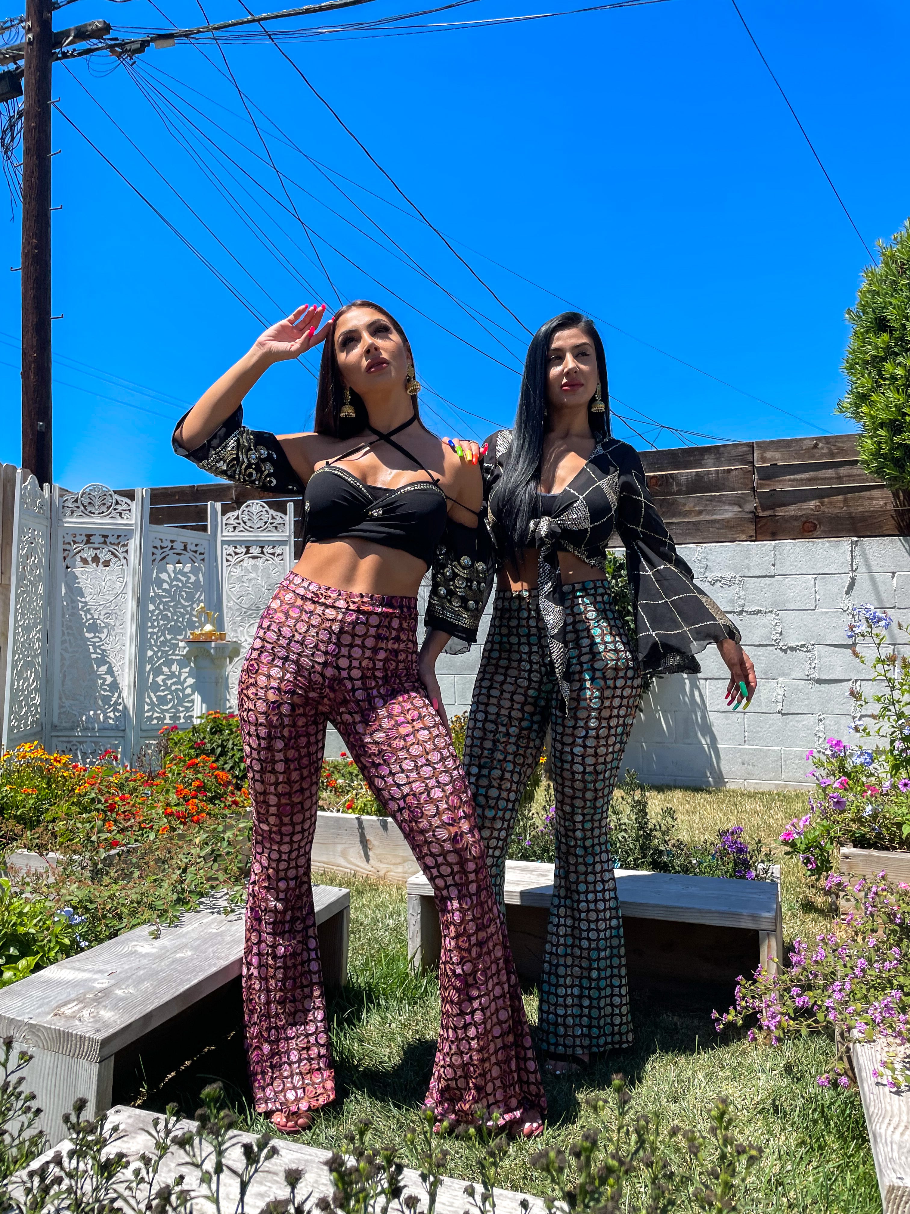Cosmic Sky Velvet Burnout Flare Pants