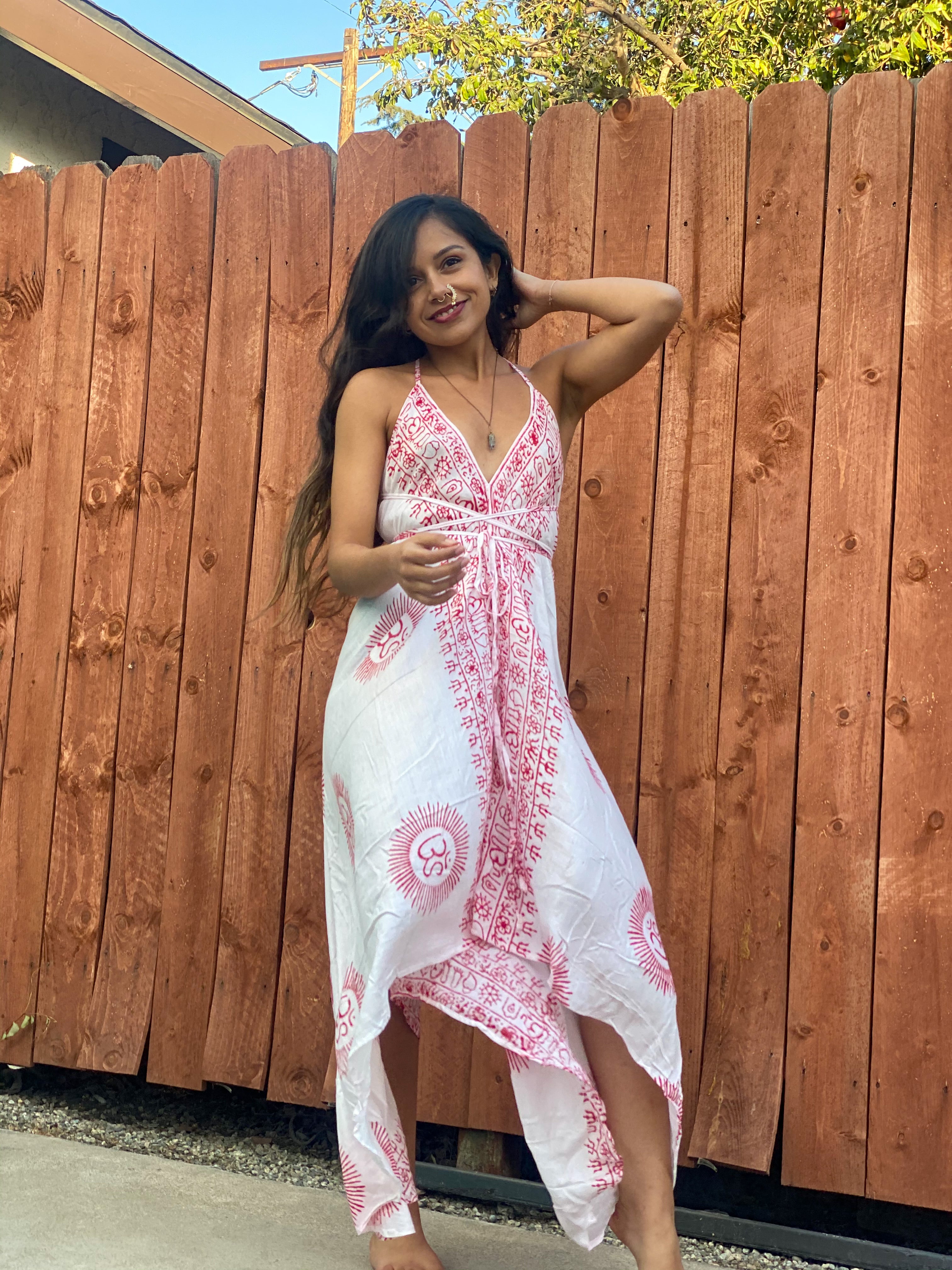 White Sanskrit Dress (with red writing)