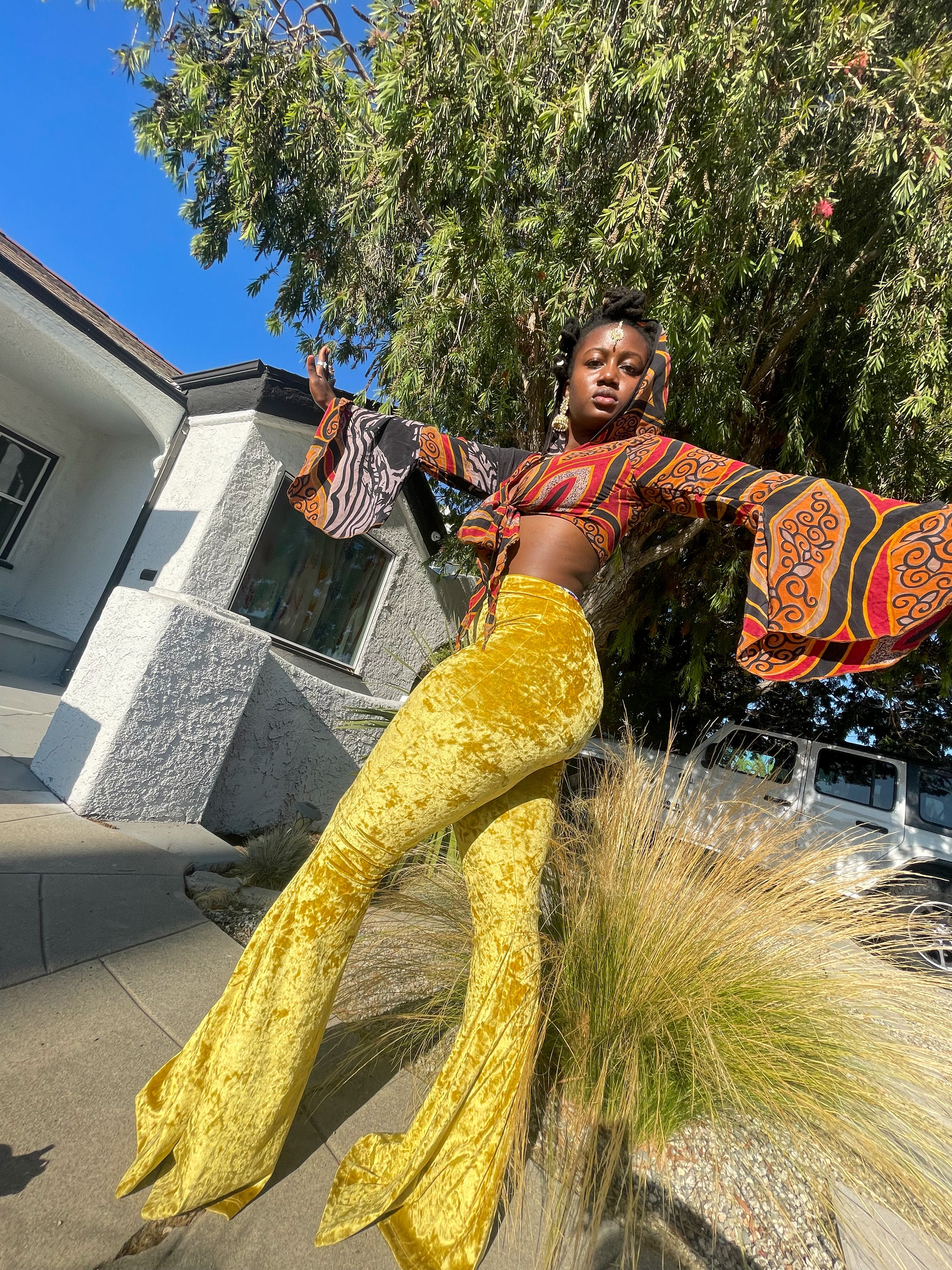 Gold Amulet Velvet Flare Pants