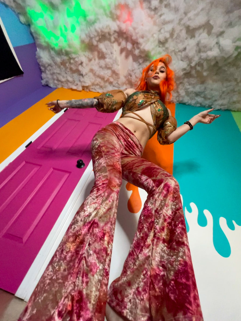 sunsets n roses velvet flare pants