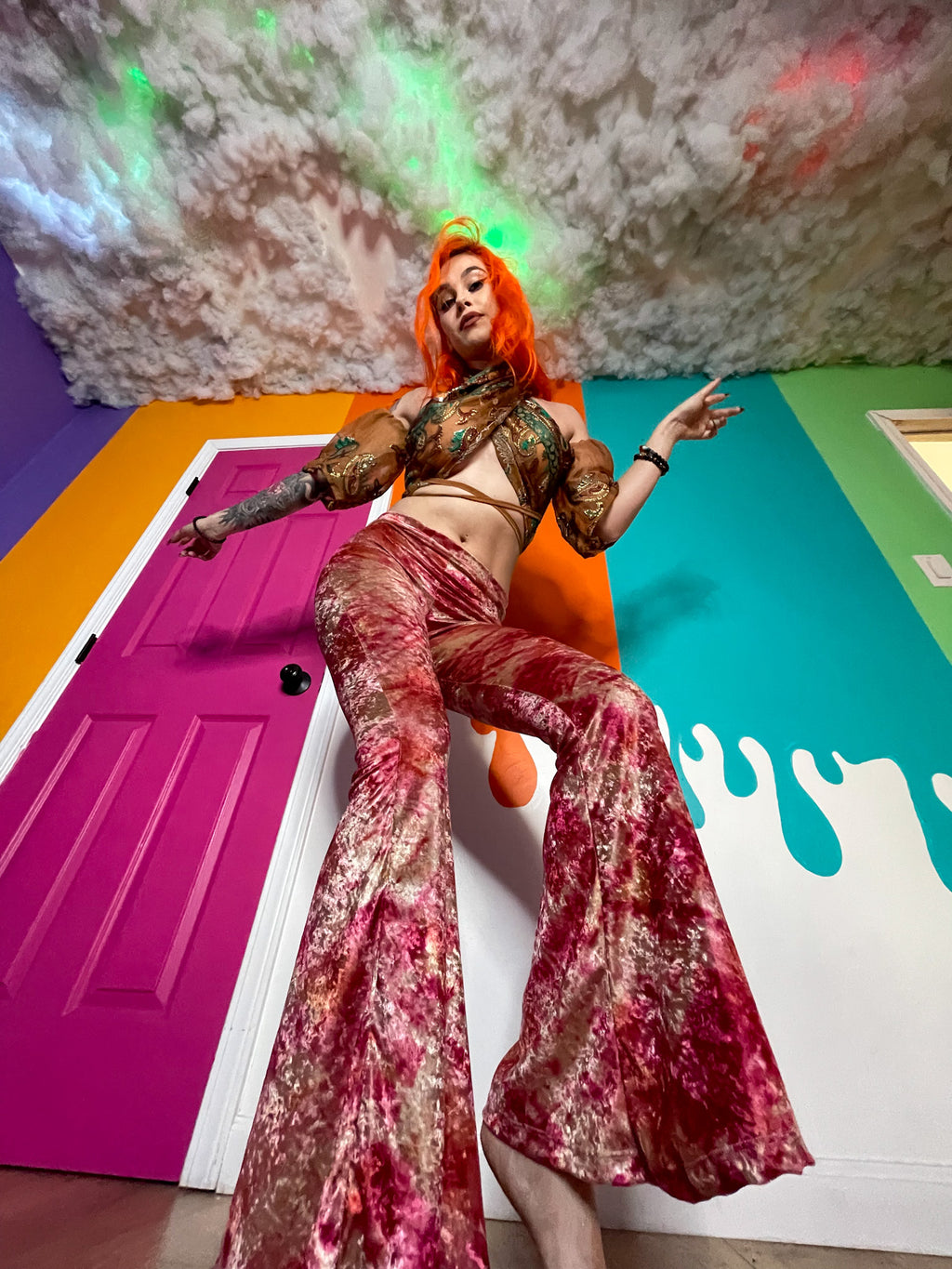 sunsets n roses velvet flare pants