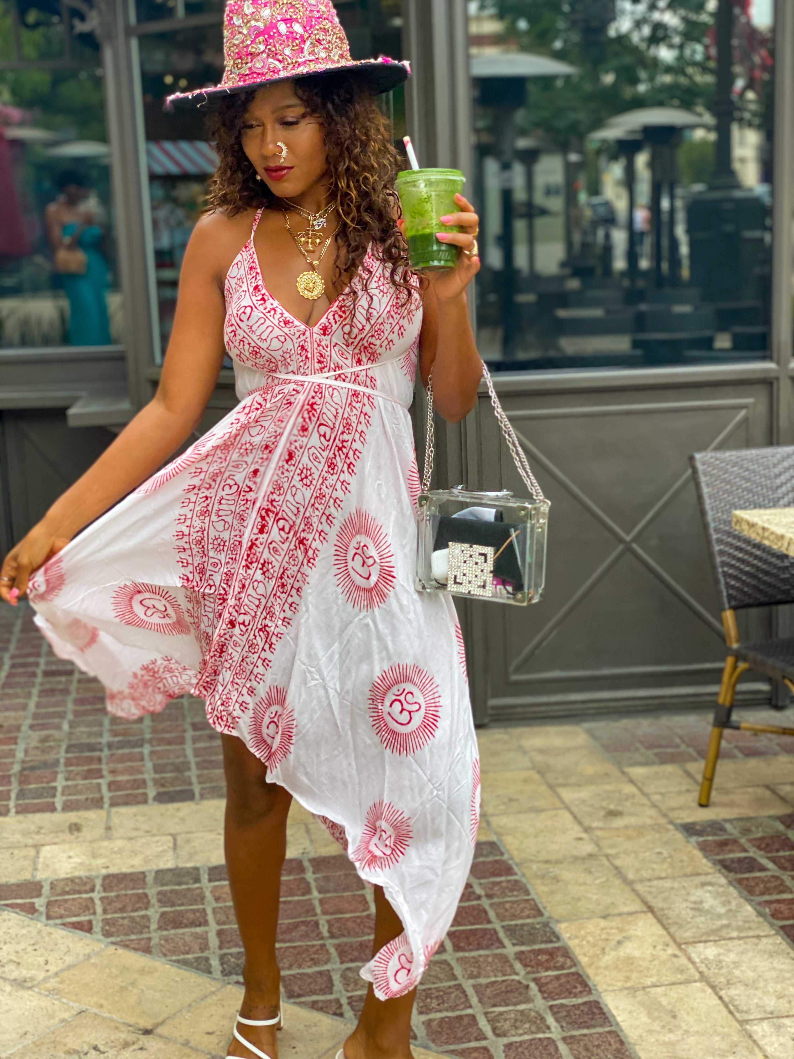 White Sanskrit Dress (with red writing)