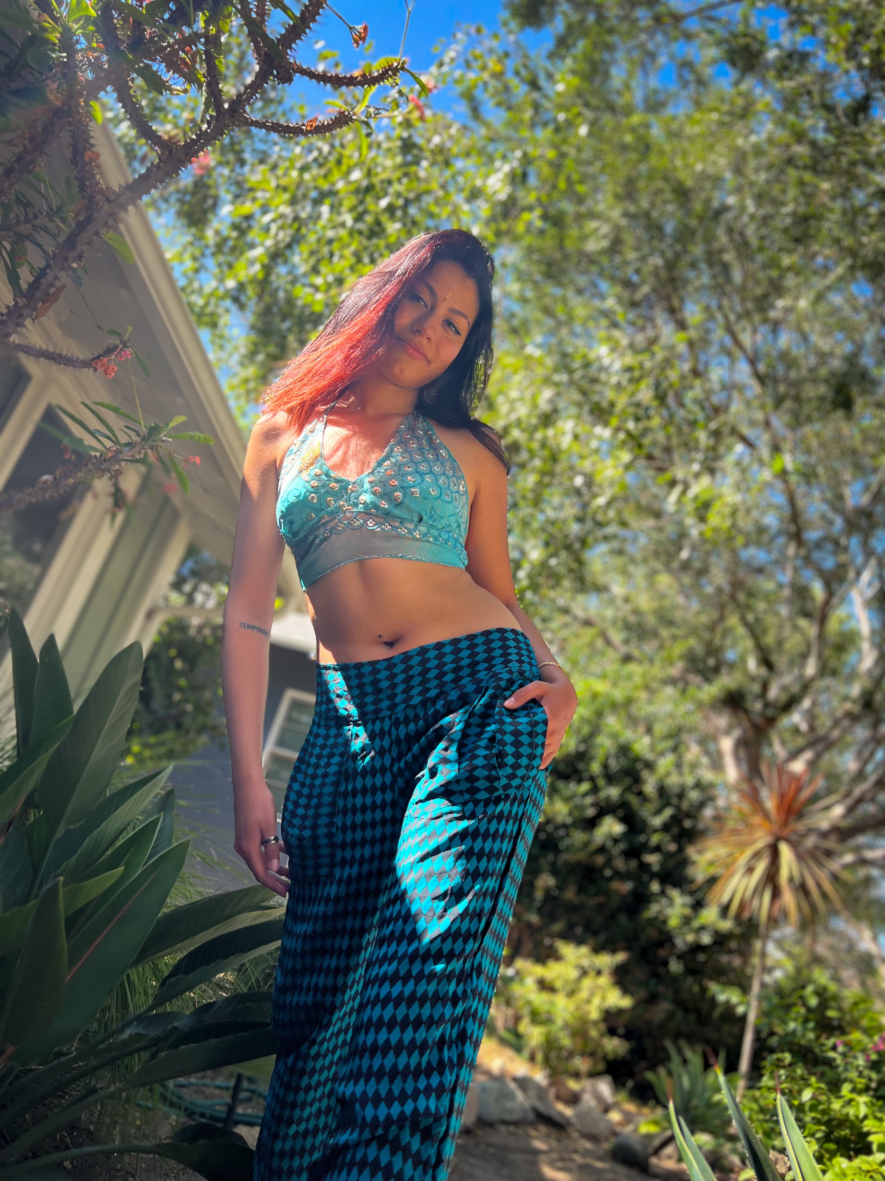 Blue Checkers Silk Pants