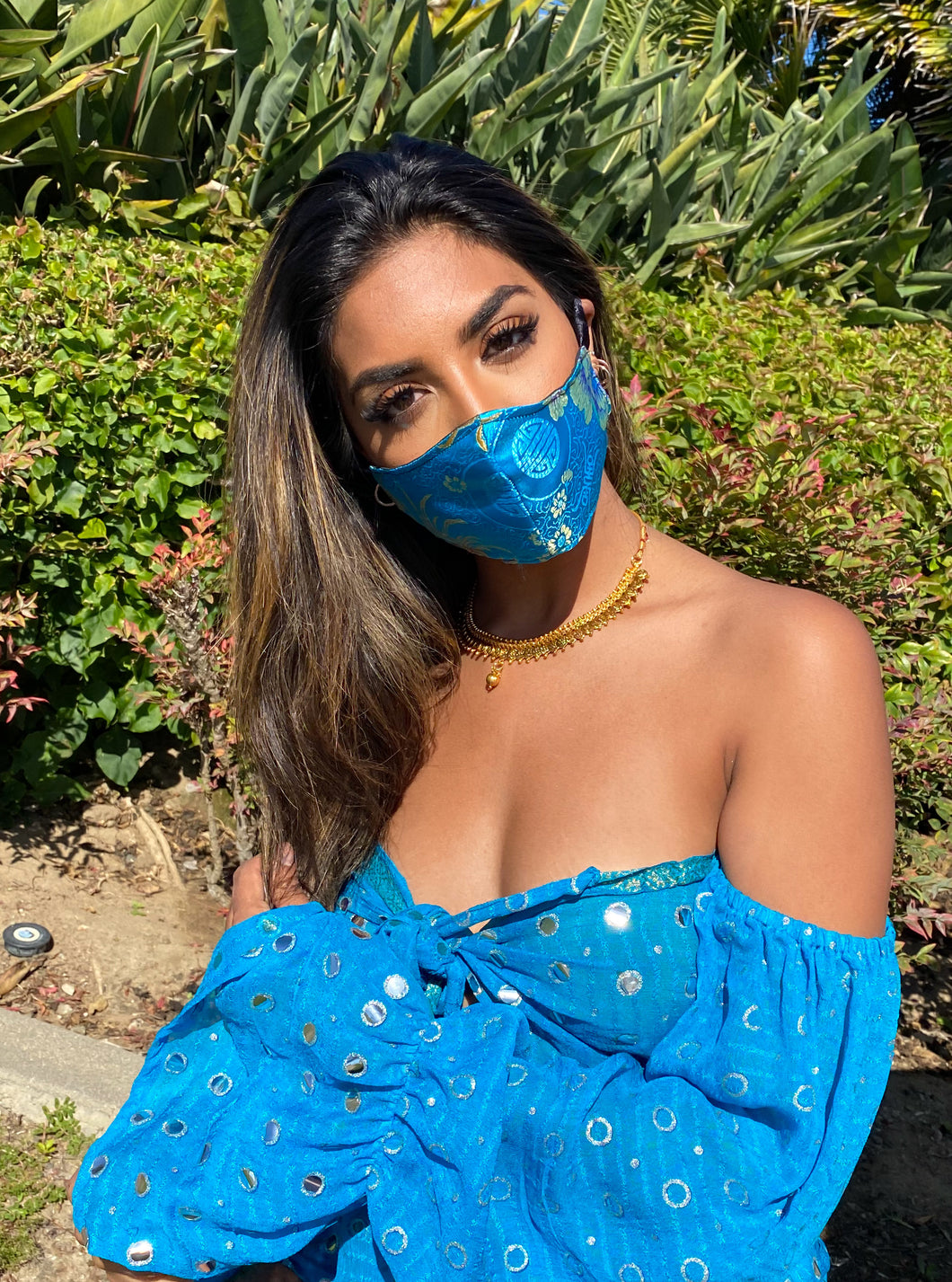Turquoise Dragon Face Mask