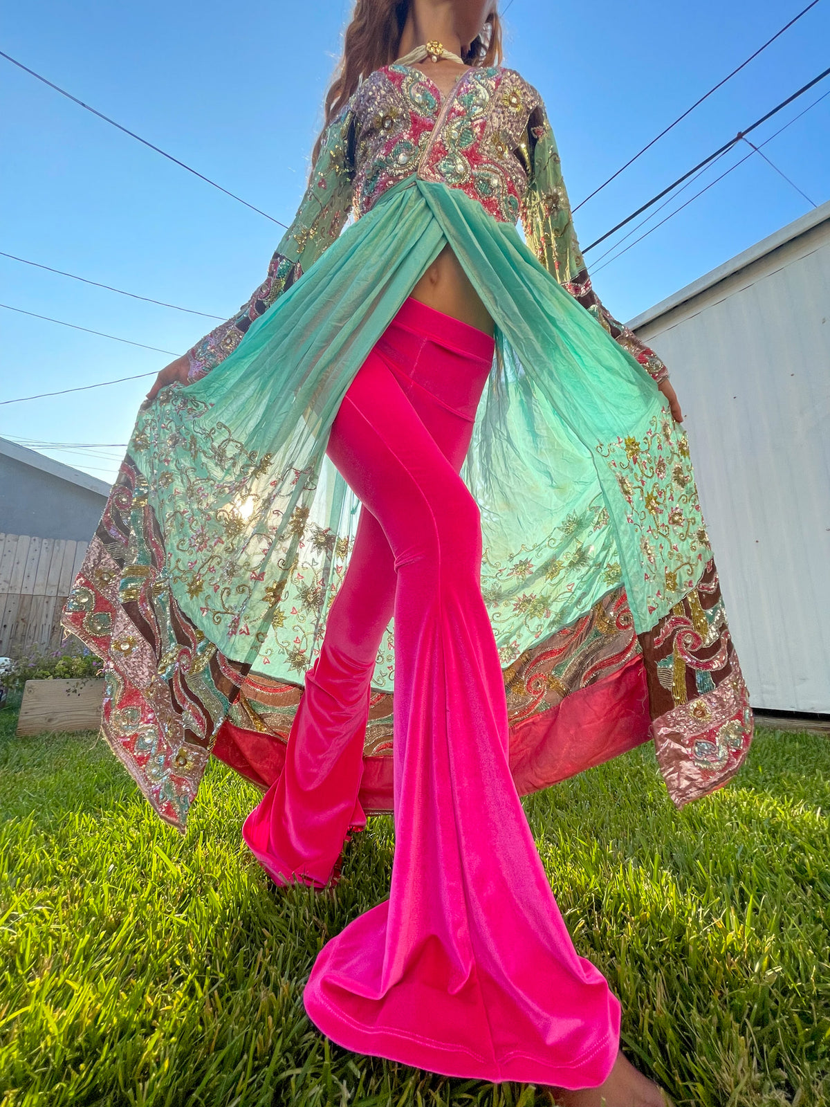 Hot Girl Pink Velvet Flare Pants
